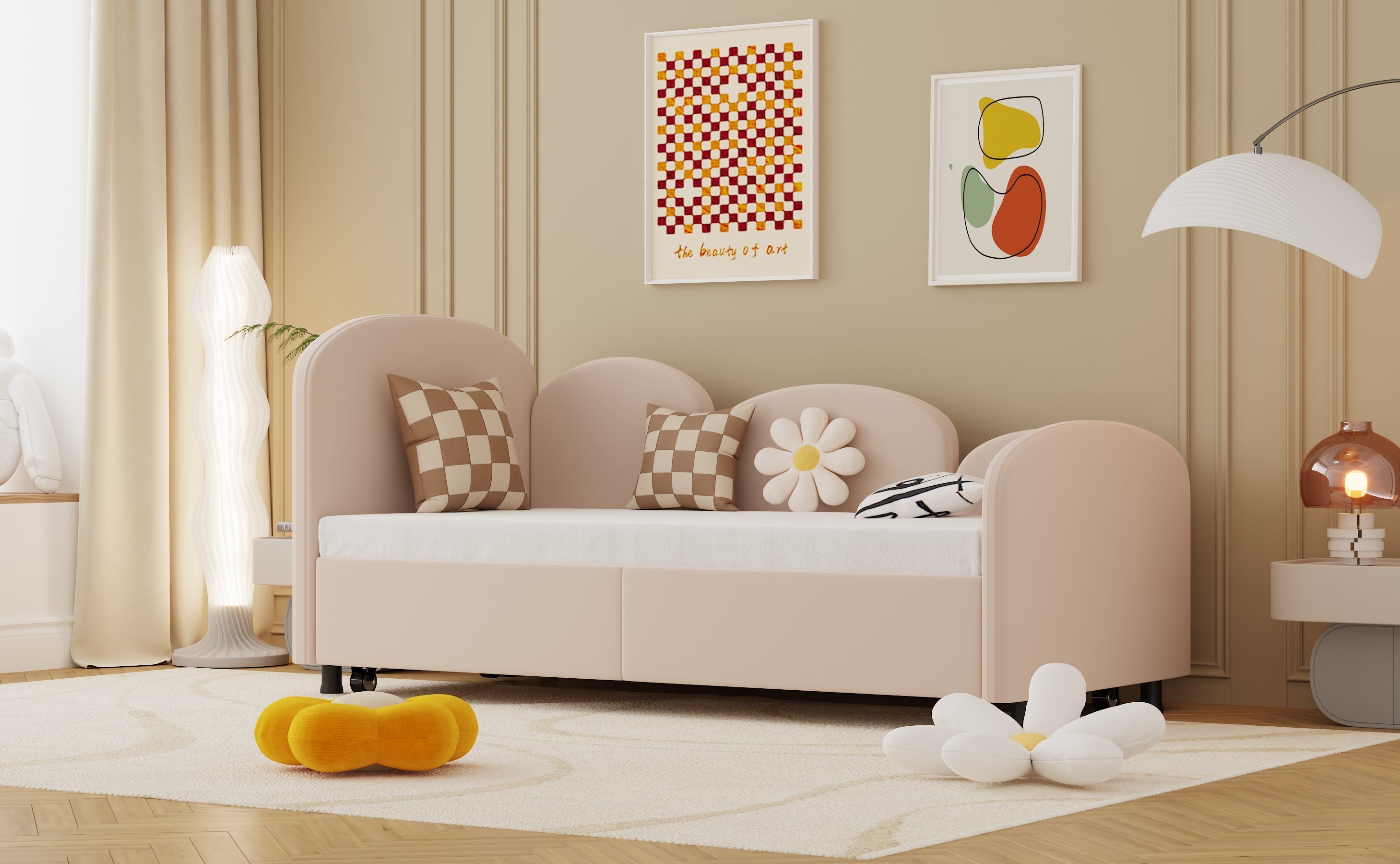 Logidon Softsea Daybed Twin met opbergruimte roze fluweel