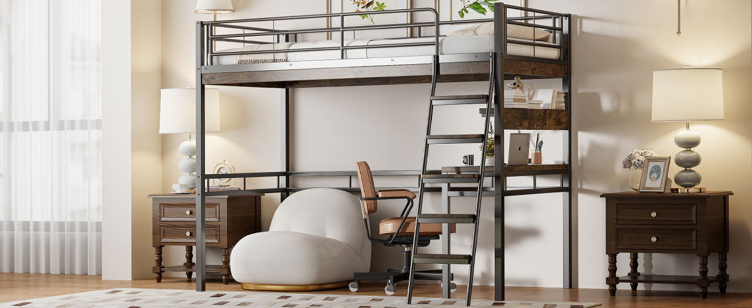 Logidon hoogslaper 90x200 cm met bureaurelingladder zwart