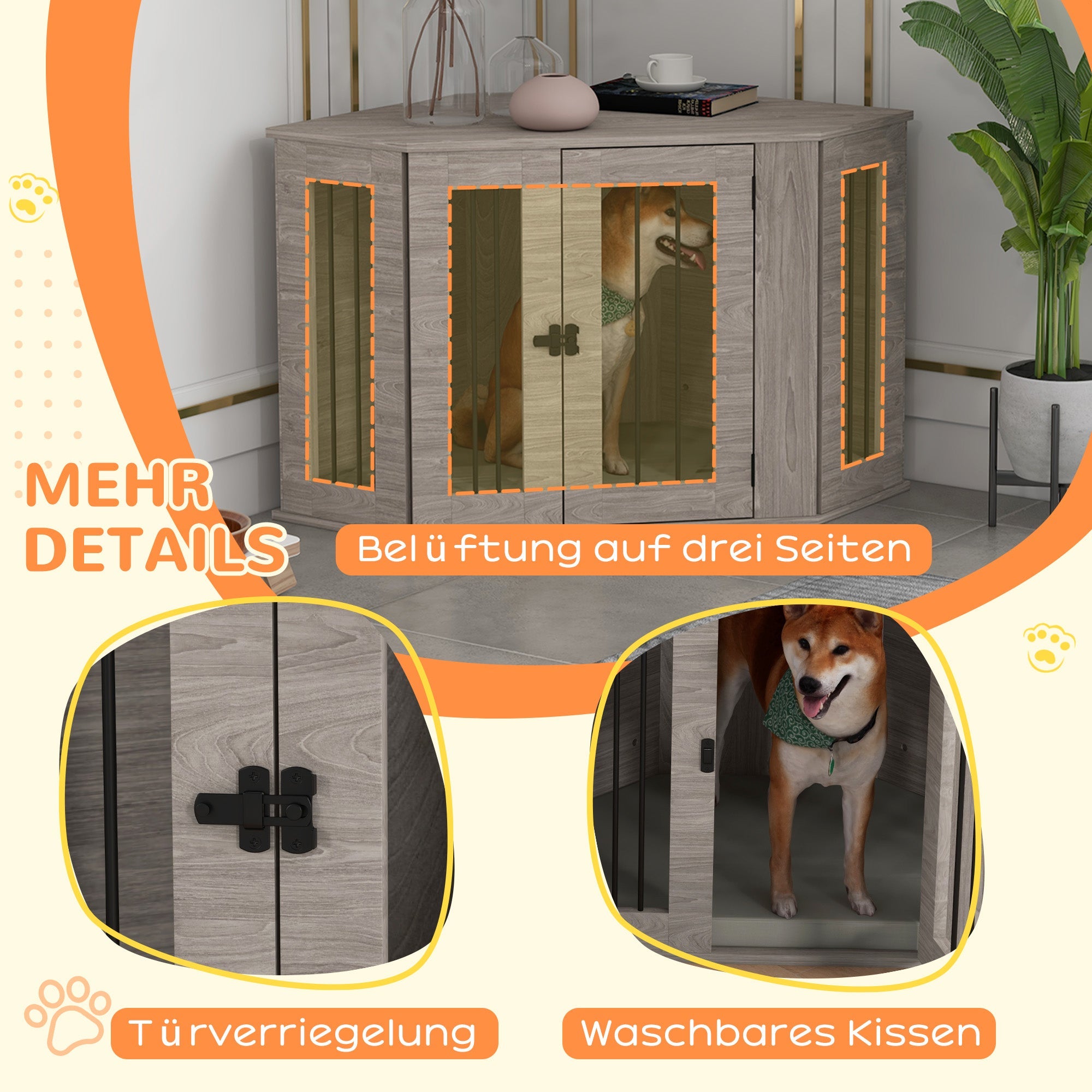 Logidon hondenkooi walnoot 104x55x63 cm met kussen en deursluiting