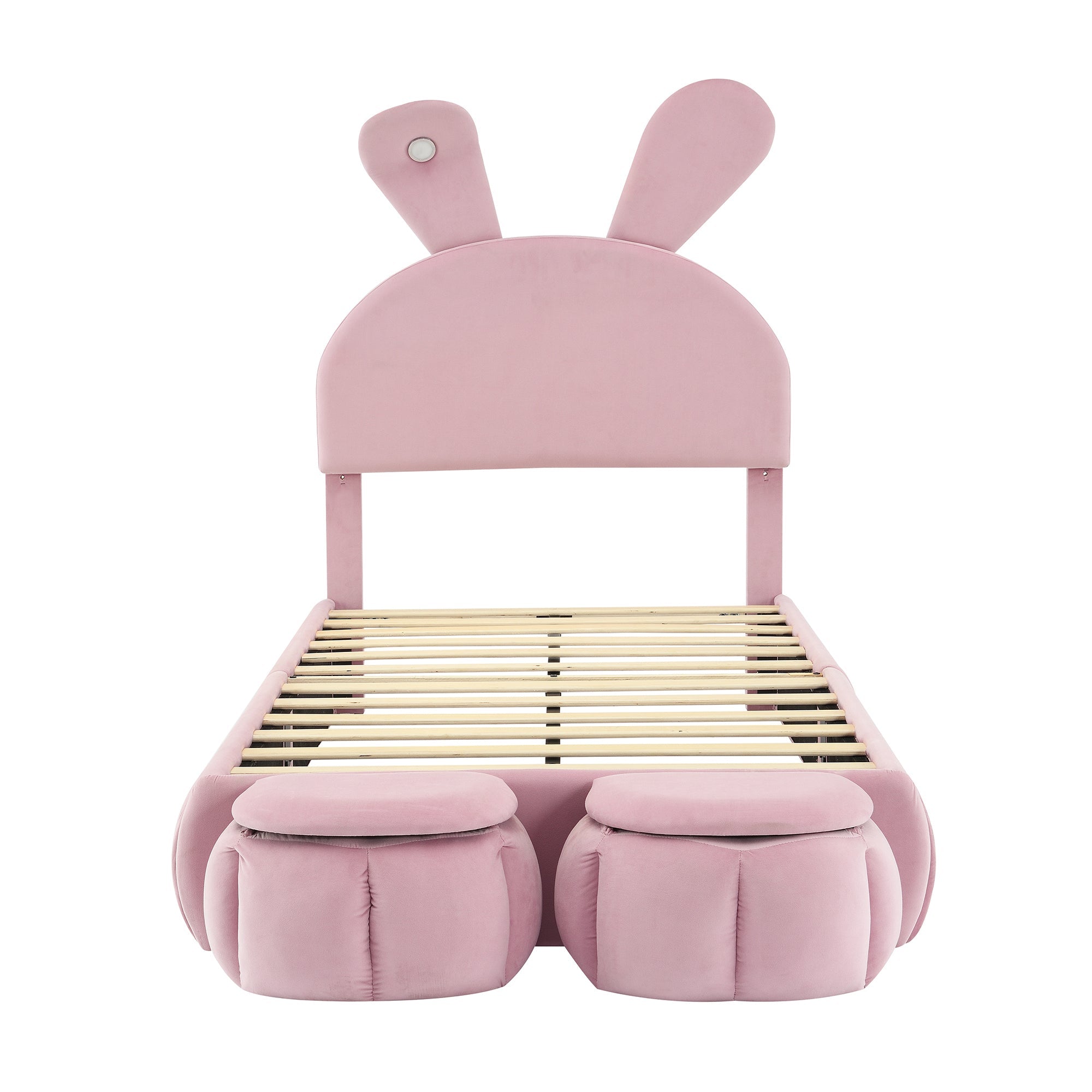 Logidon Upholstered Bed Rabbit Ears Pink 90x200 cm With Adjustable Brightness