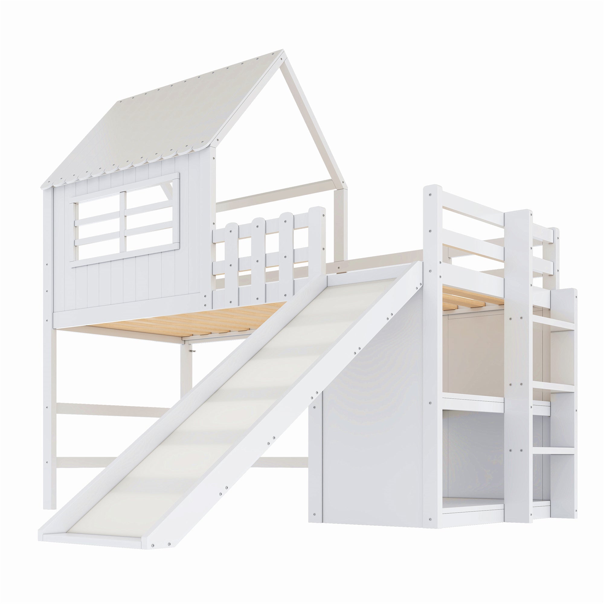 Logidon kinderbed 90x200 wit hoogslaper met ladderglijbaan