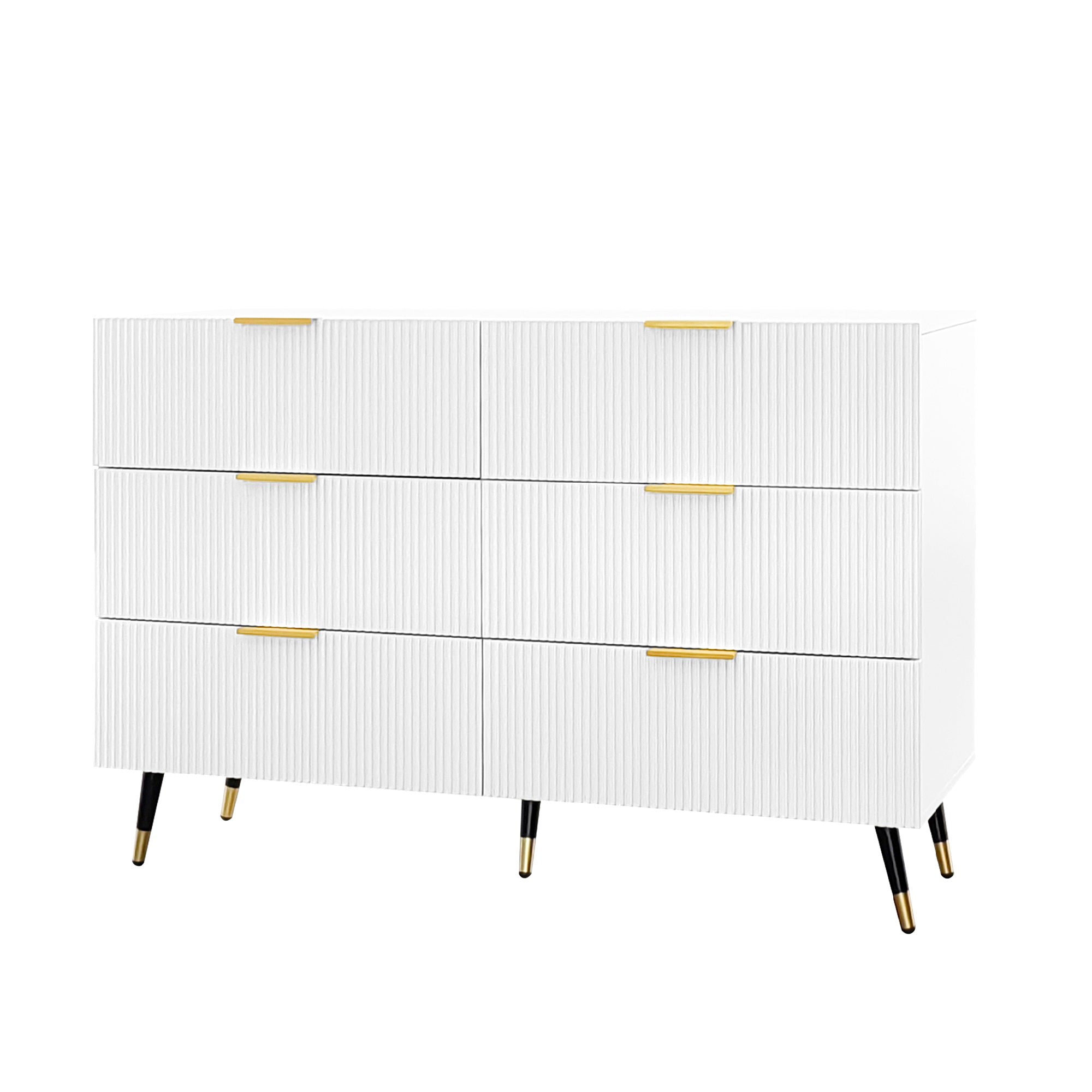 Logidon Elegant sideboard white 120x40x77 cm 6 drawers gold accents