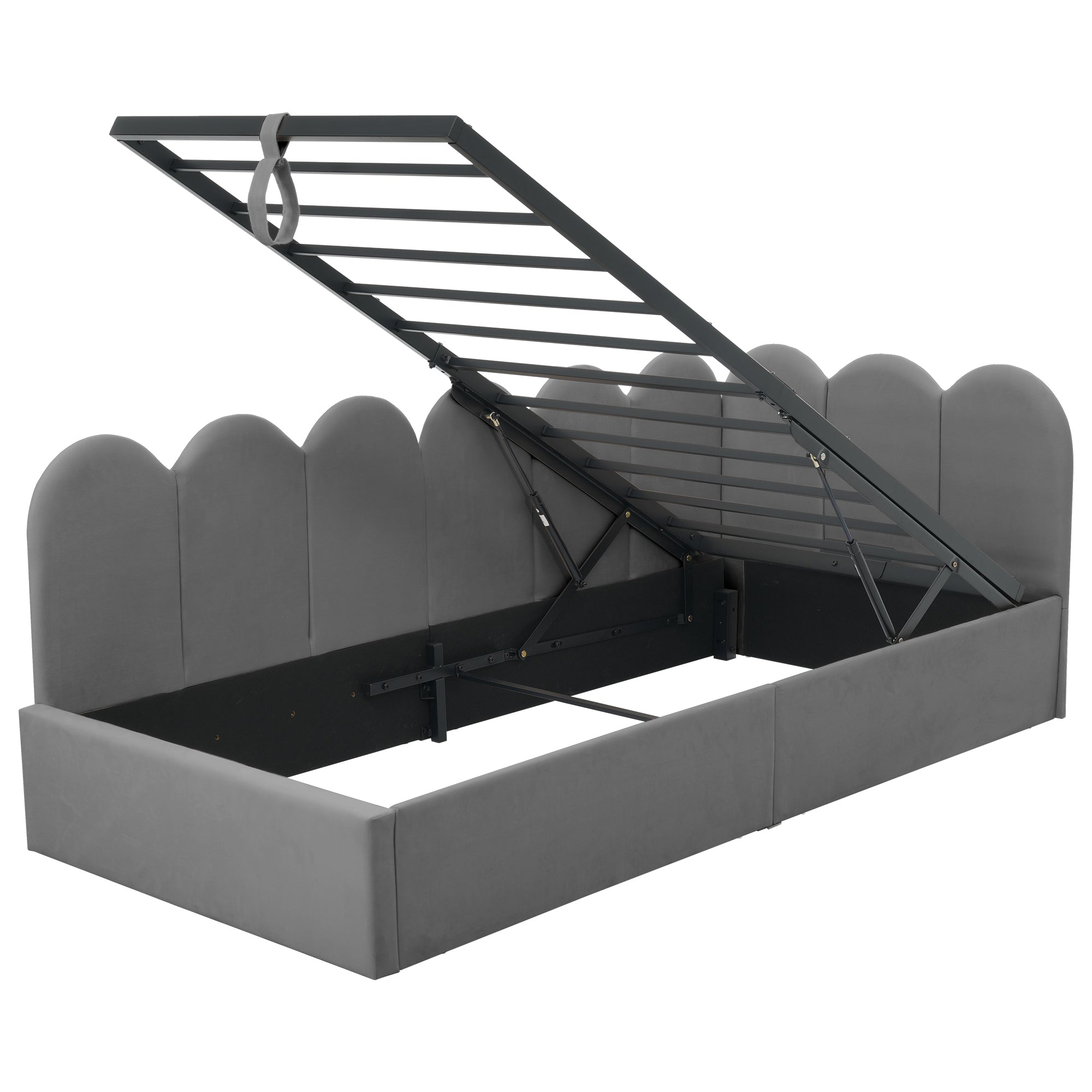 Logidon Dagbed 90x190 cm Fluweel Grijs Met Hydraulische Opbergruimte