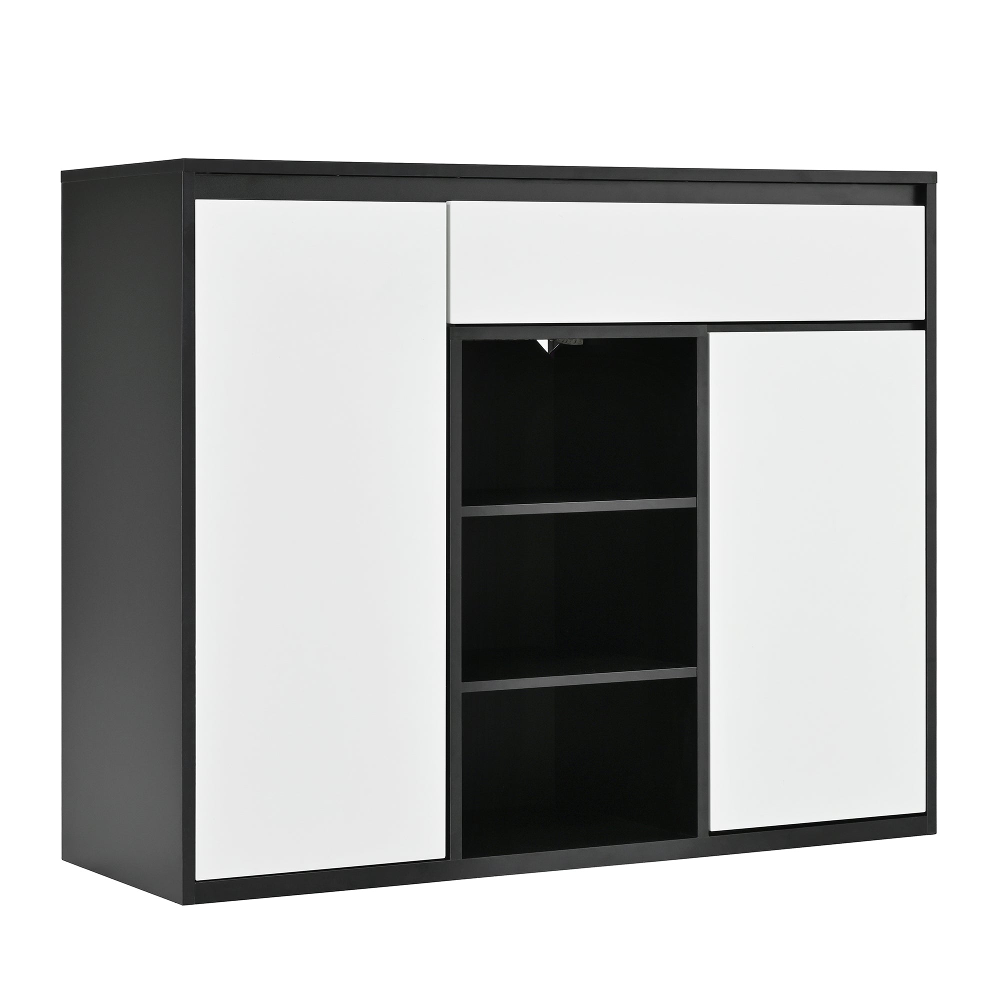 Logidon Shoe Cabinet Black White Two Doors Adjustable Shoe Rack