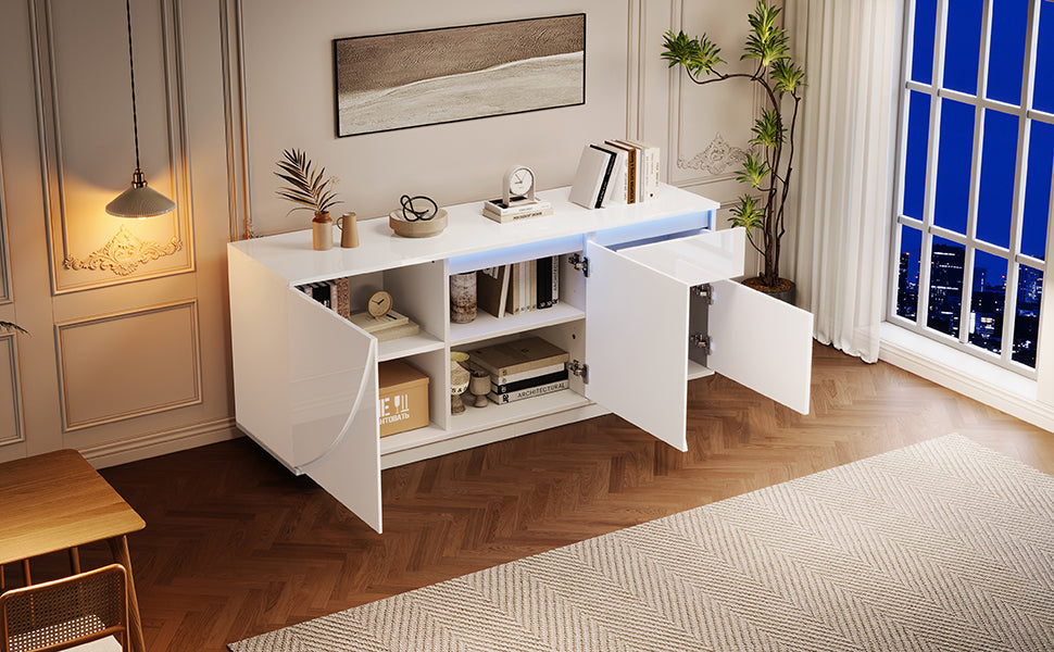 Logidon 140 x 40 x 60 cm hoogglans dressoir wit met LED