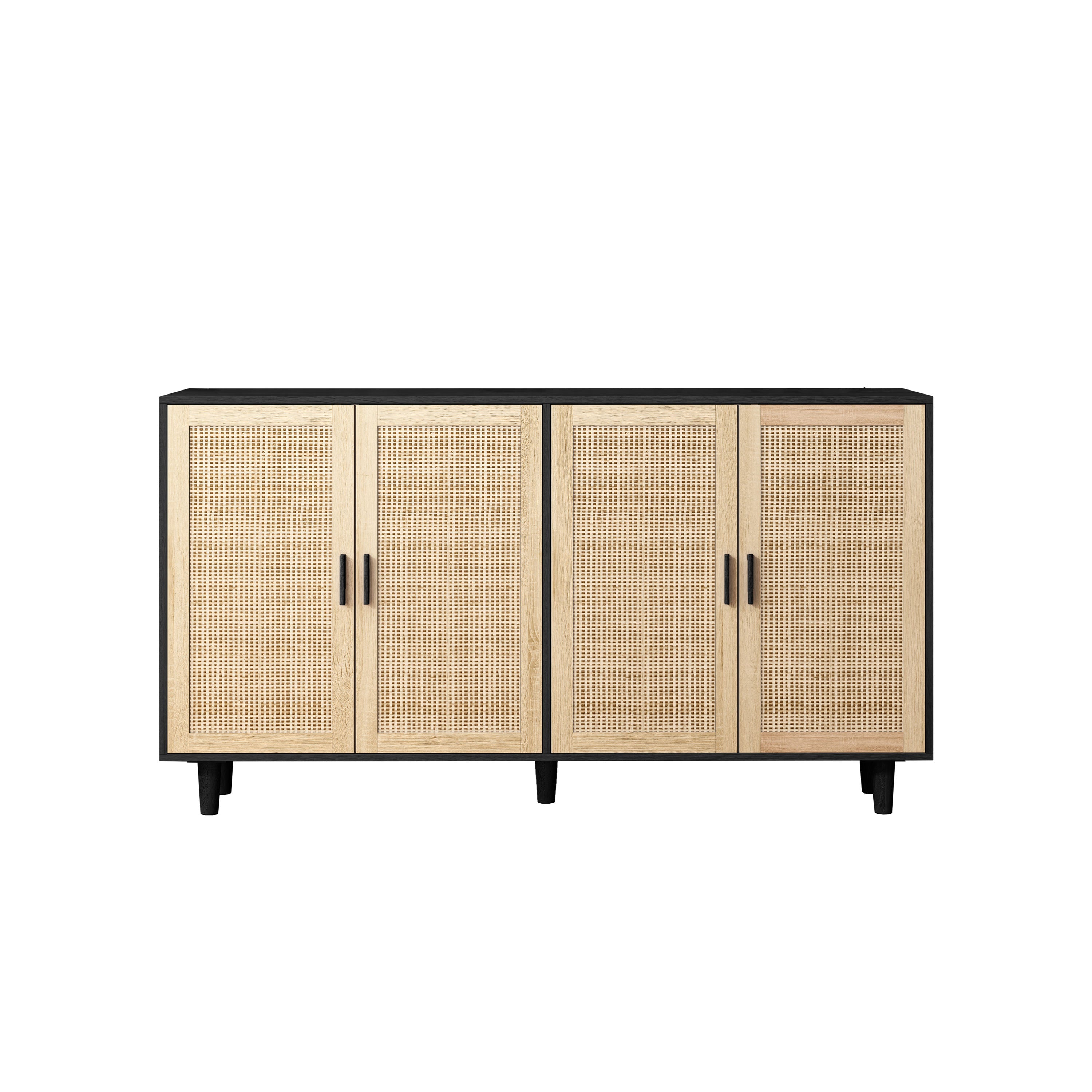 Logidon 158 cm elegante rotan opbergkast met 4 deuren zwart