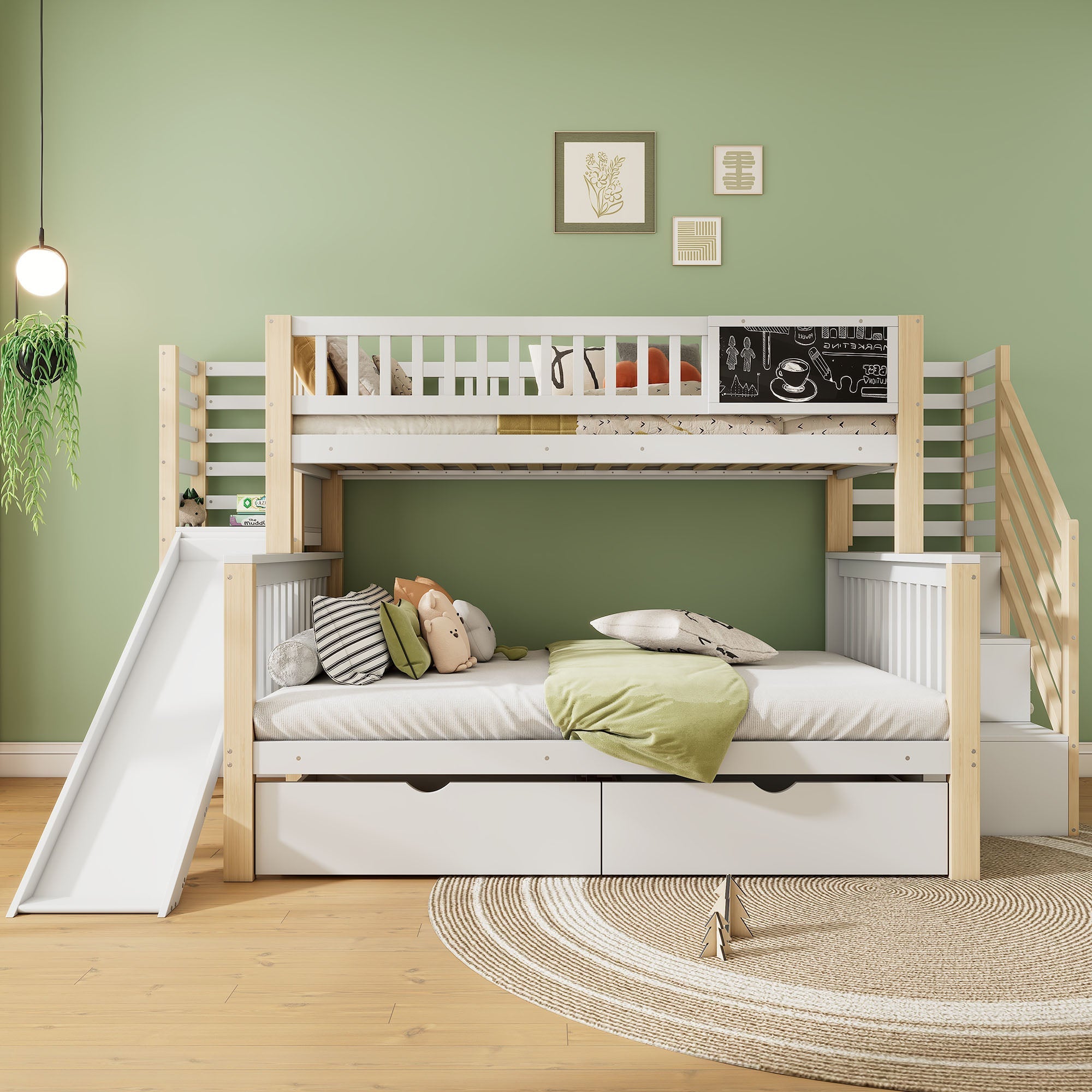 Logidon huisbed stapelbed wit 140x200 met trap en 90x200