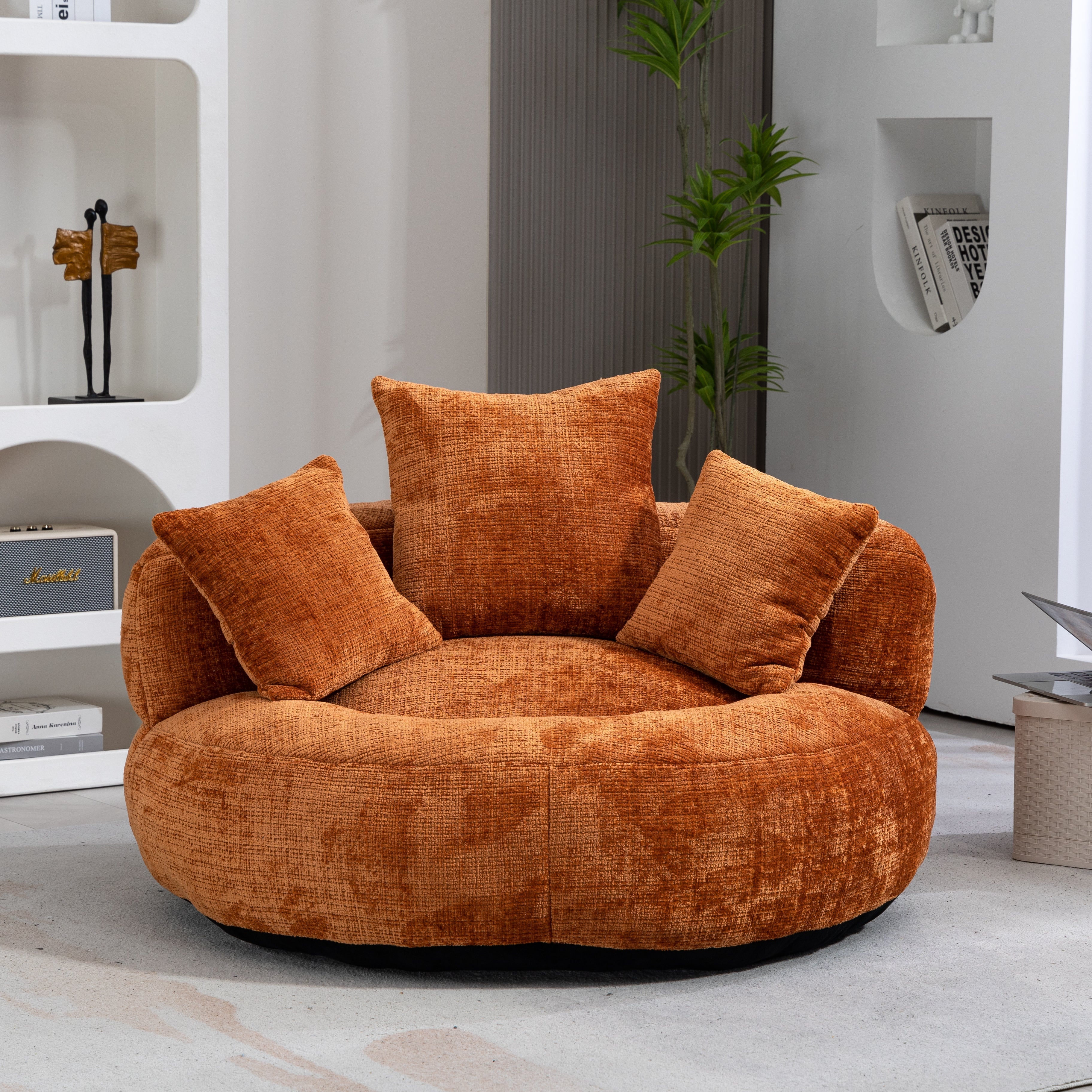 Logidon Lazy Sofa Oranje Chenille Comfort Ligstoel Met Hoge Rug