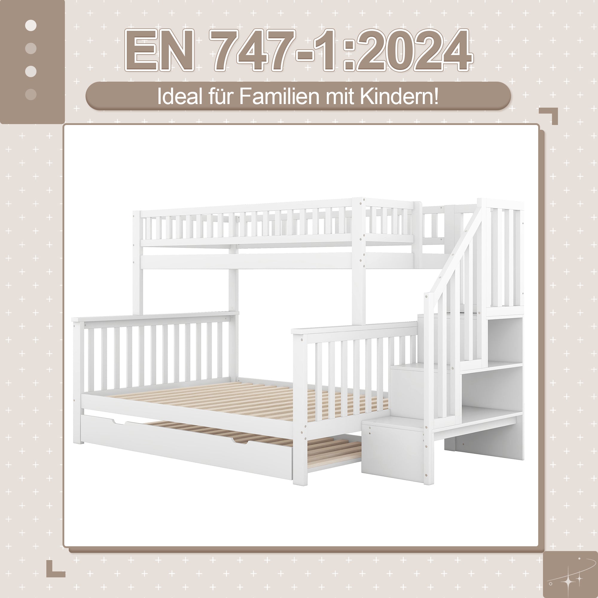 Logidon stapelbed wit 90x200 en 140x200 met rolcontainertrap