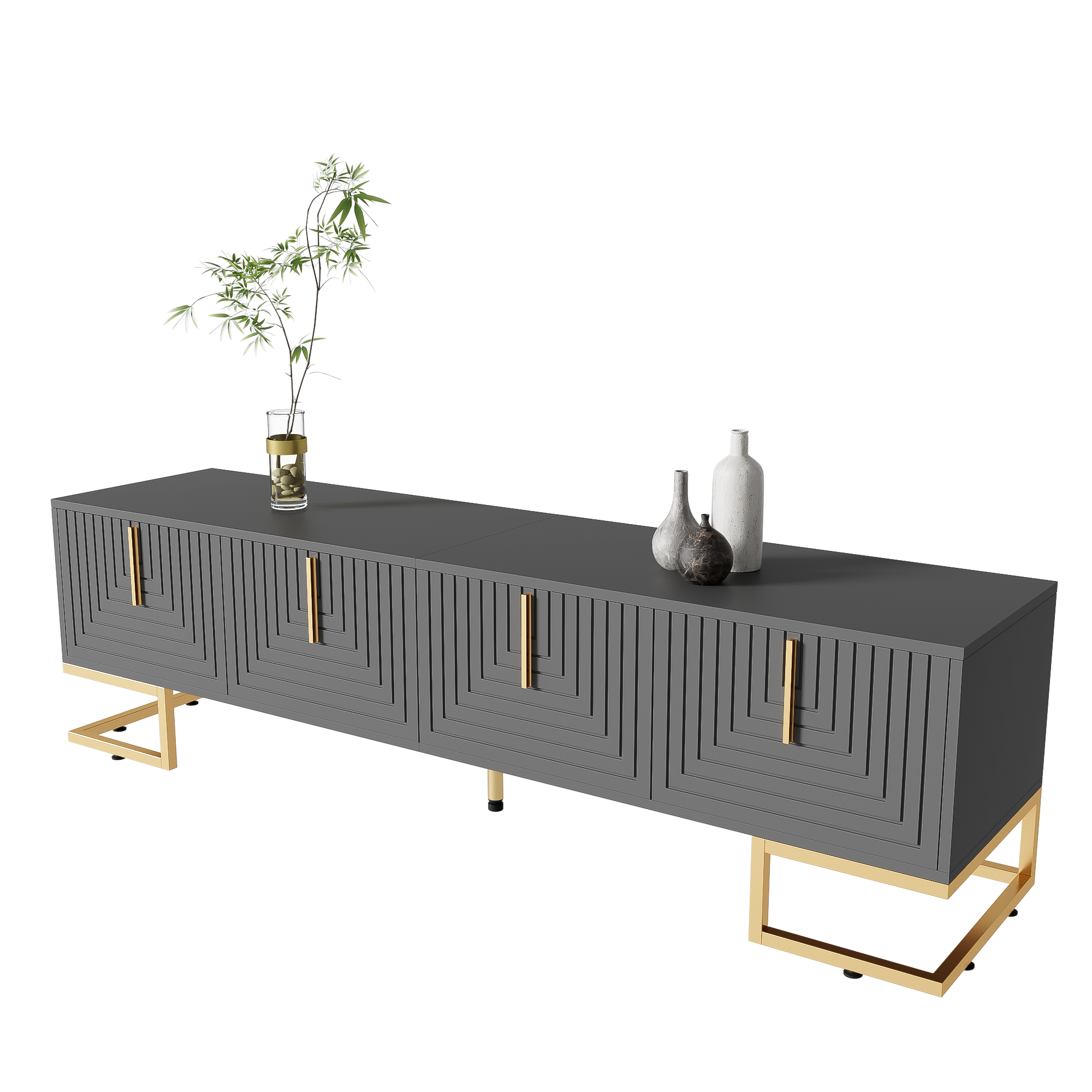 Logidon TV-meubel 170 cm Grijs Zwart met Gouden Accenten en Lades