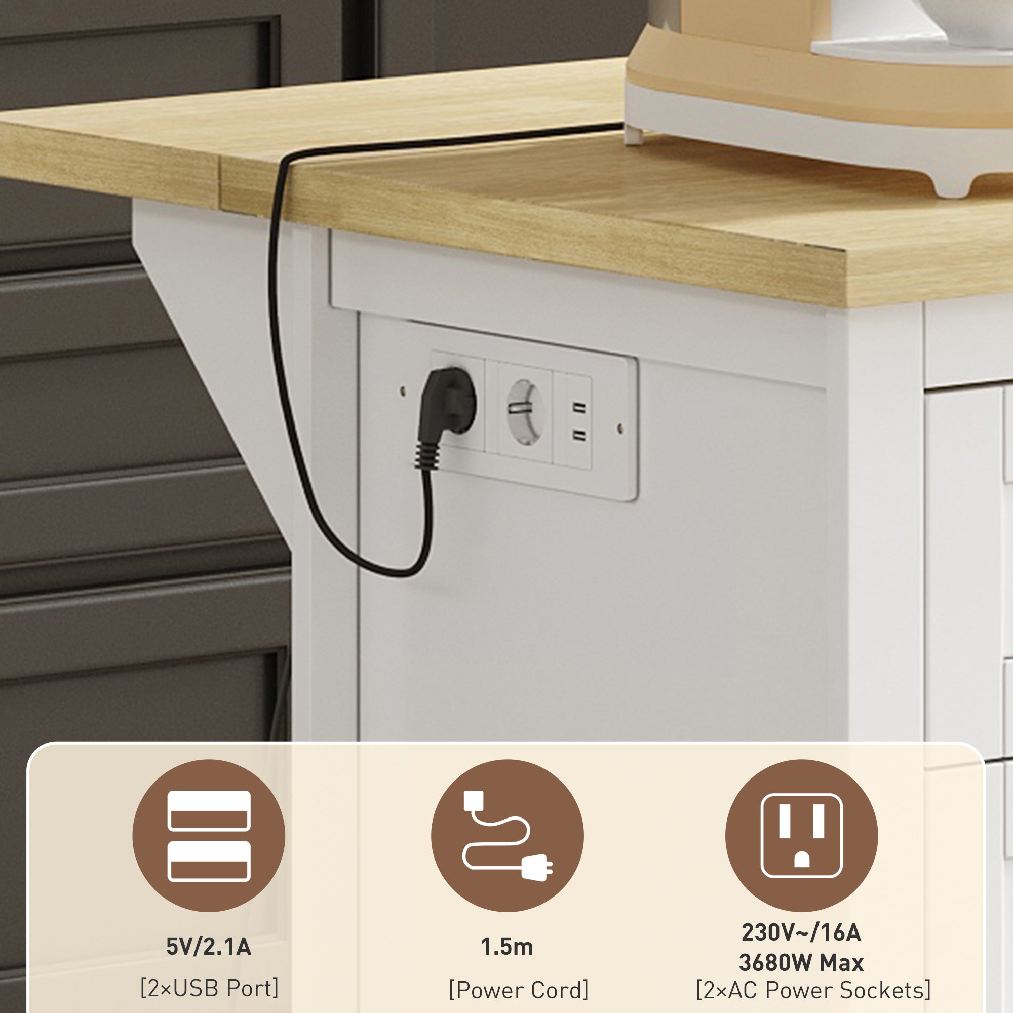 Logidon dressoir keukeneiland wit houten blad 5 laden 150x65x75 cm