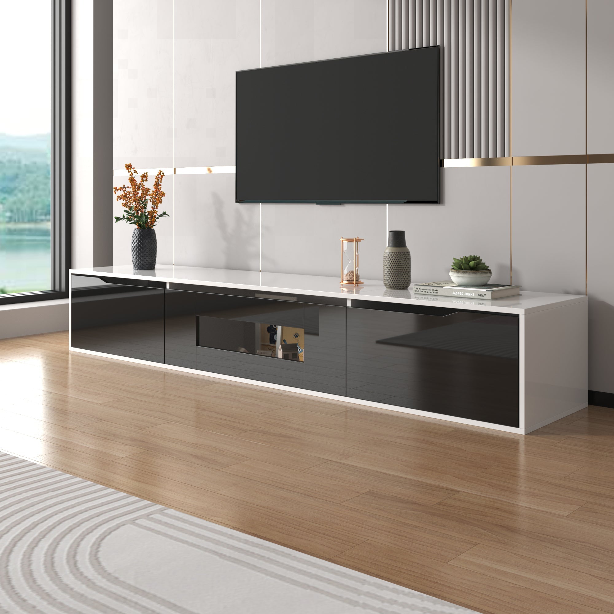 Logidon hoogglans TV-meubel wit met kleurwisselende LED 180 x 35 x 30 cm