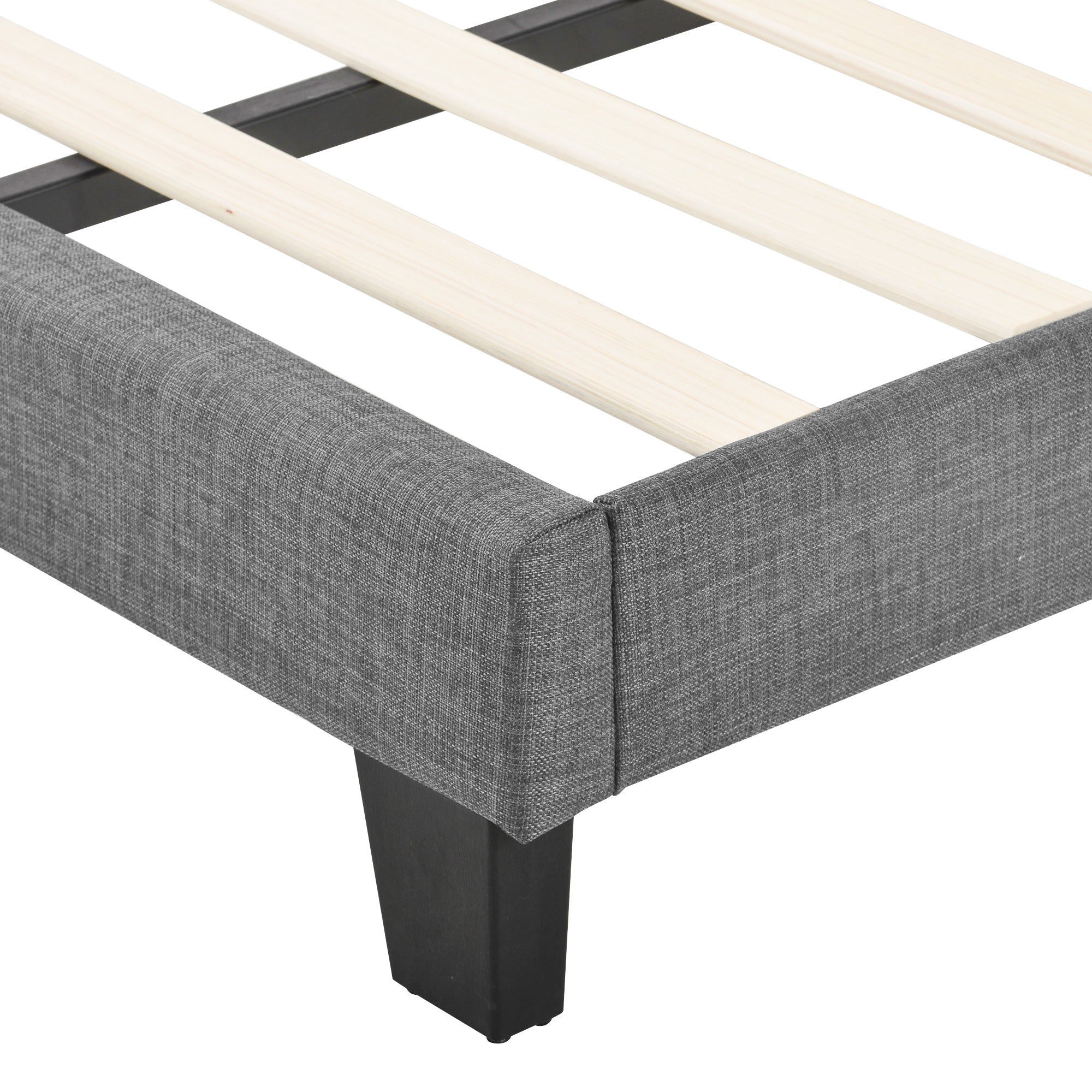 Logidon Upholstered Bed 140x200 cm Gray Linen With Padded Headboard