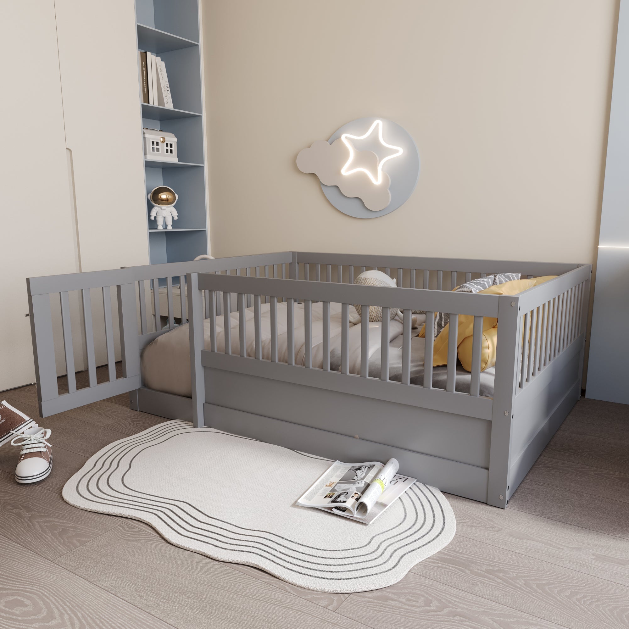 Logidon children's bed 140x200cm gray wooden bed frame with grid