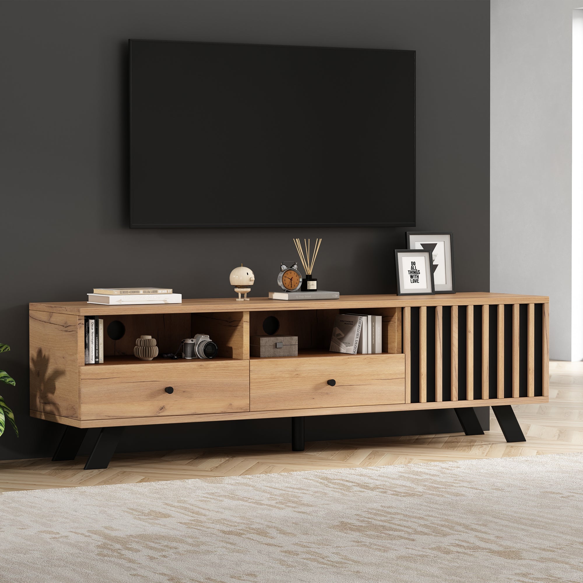 Logidon TV-meubel 150 x 38 x 44 cm natuurlijke houtlook 2 lades
