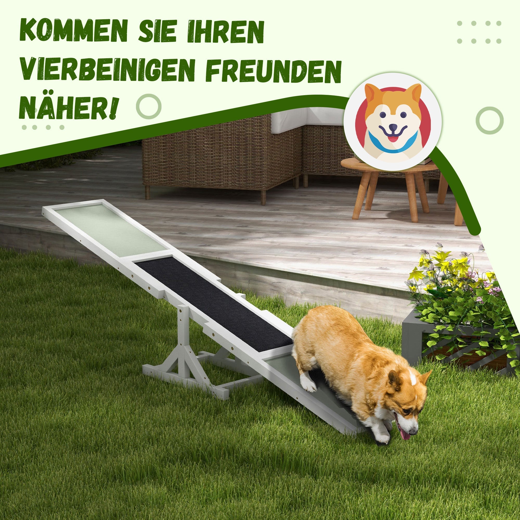 Logidon Hondenschommel Evenwichtsramp Hout Wit 180x30x30 cm Antislip
