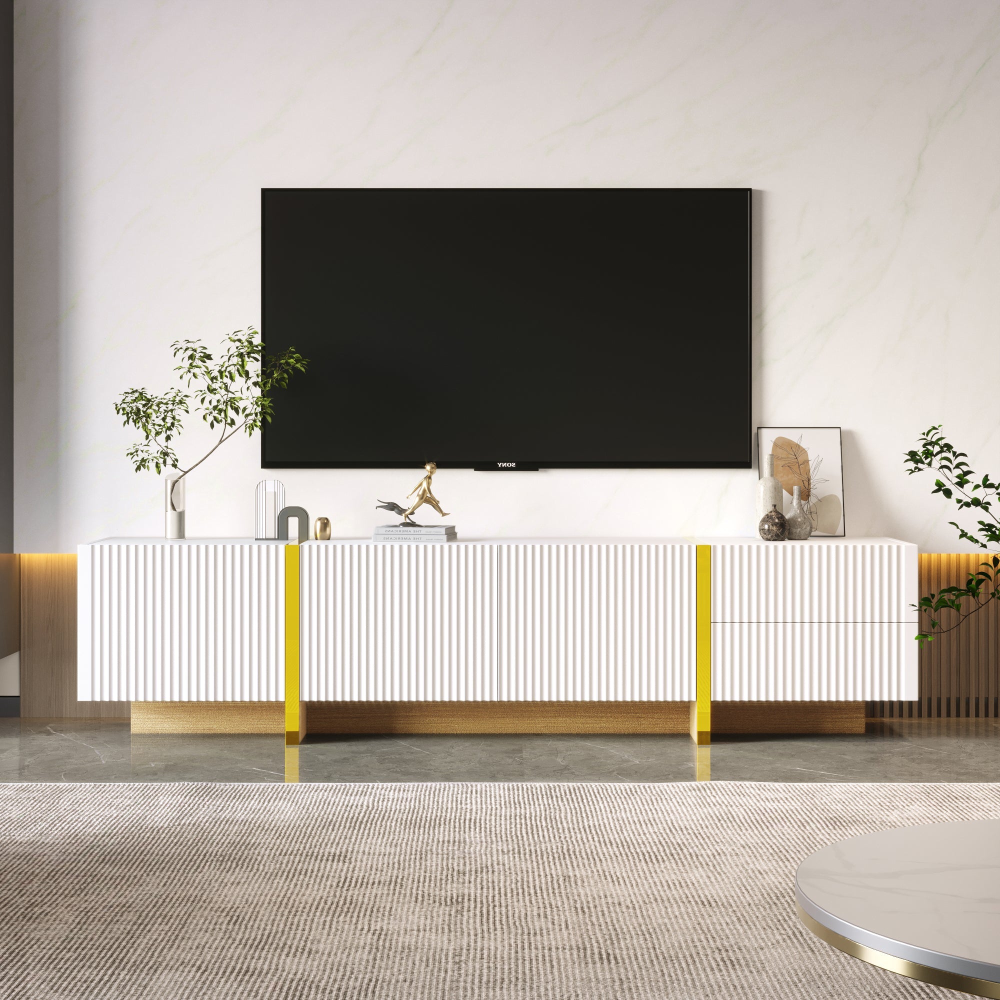 Logidon TV-meubel 190 cm wit goud houtnerf 3 deuren 2 lades