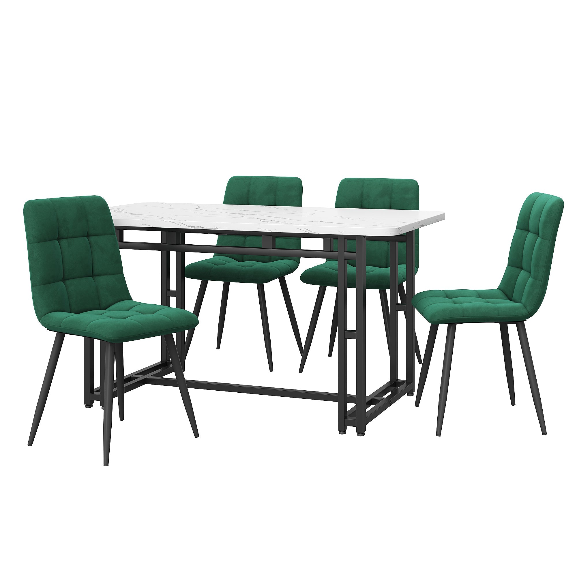 Logidon eettafelset 120 x 70 cm zwart 4 stoelen groen fluwelen bekleding