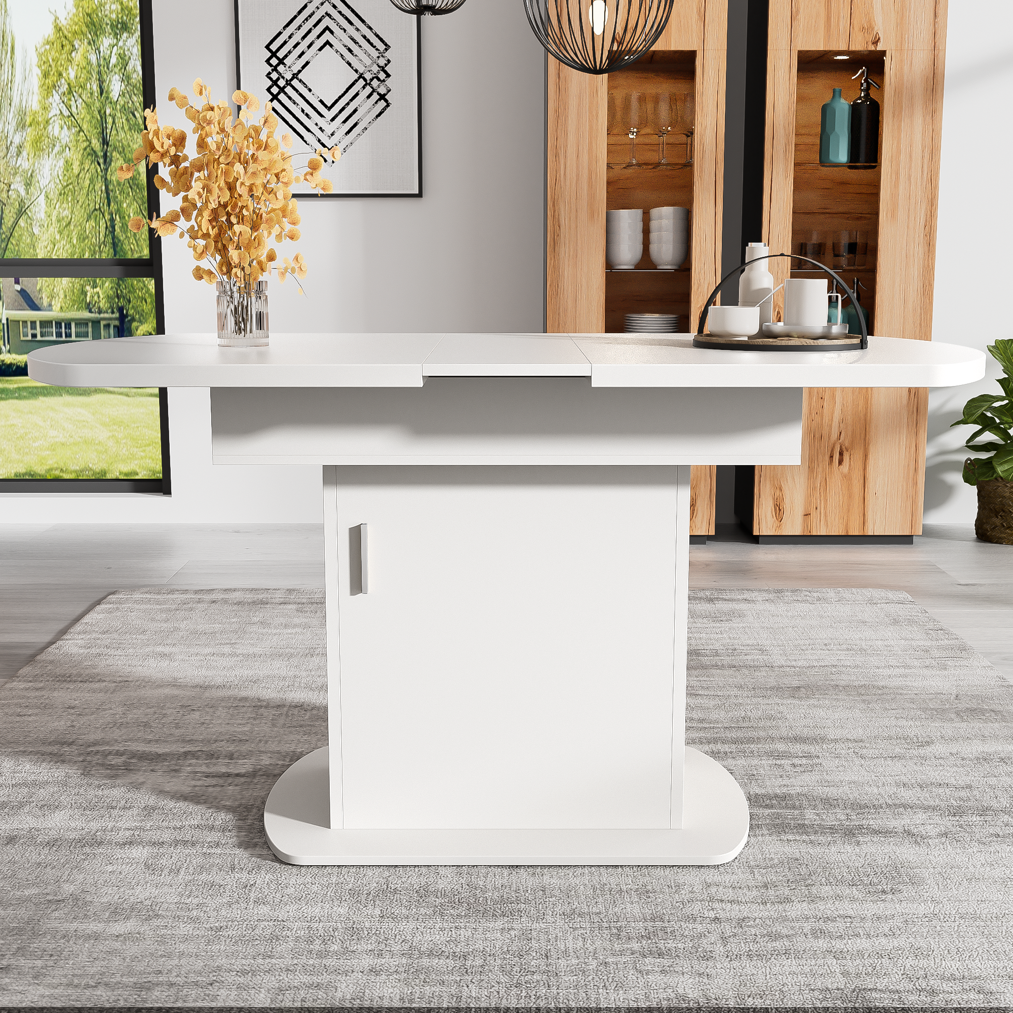 Logidon Witte Uitschuifbare Ovale Eettafel Met Opbergruimte L110/130 B70 H75