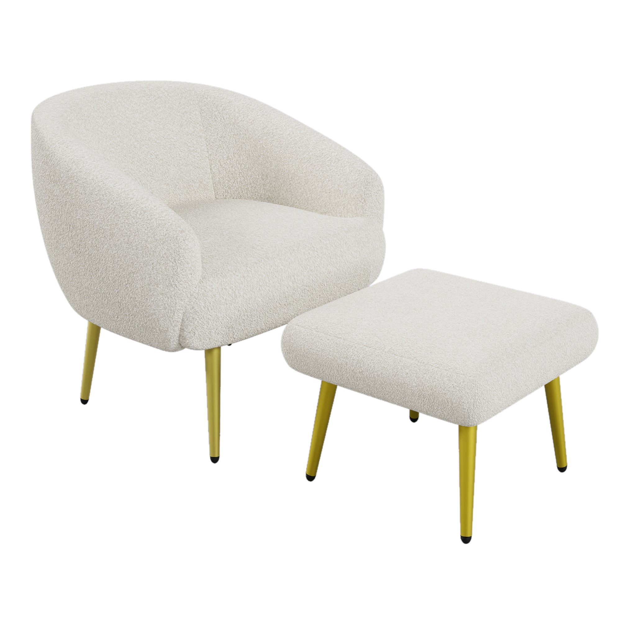 Logidon Modern Sherpa Upholstered Chair with Footstool White Gold Legs