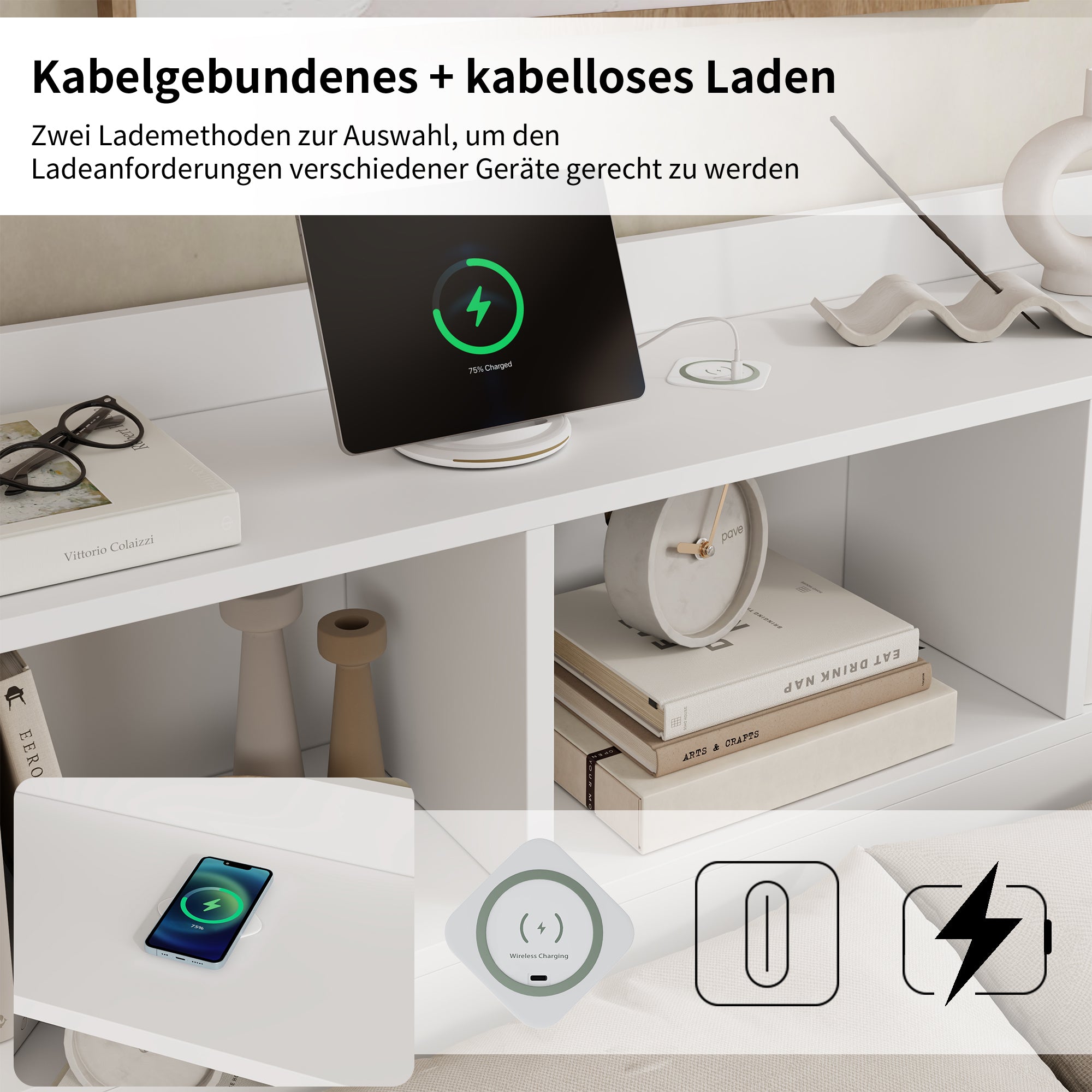 Logidon tweepersoonsbed 140x200 wit met lattenbodem uitschuifbare nachtkastjes