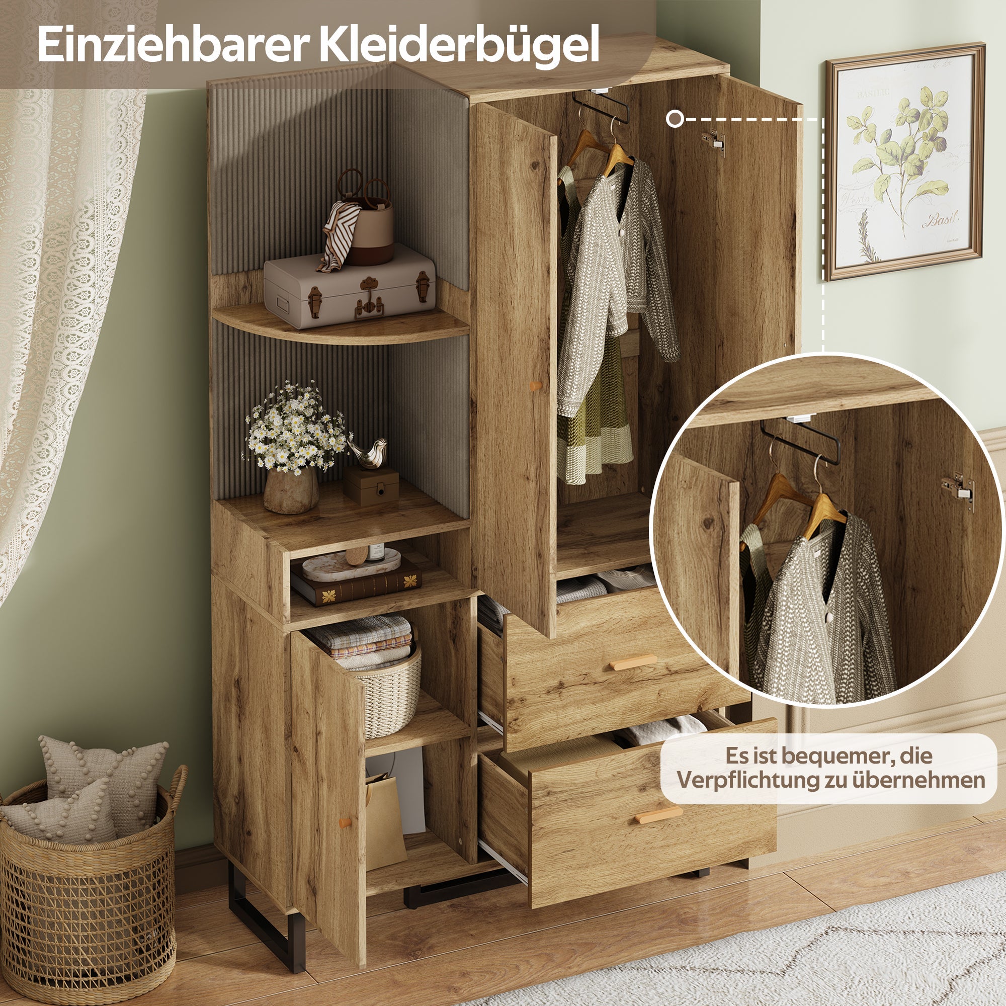 Logidon compacte kledingkast gewatteerde panelen 110 x 186 x 38 cm houtlook