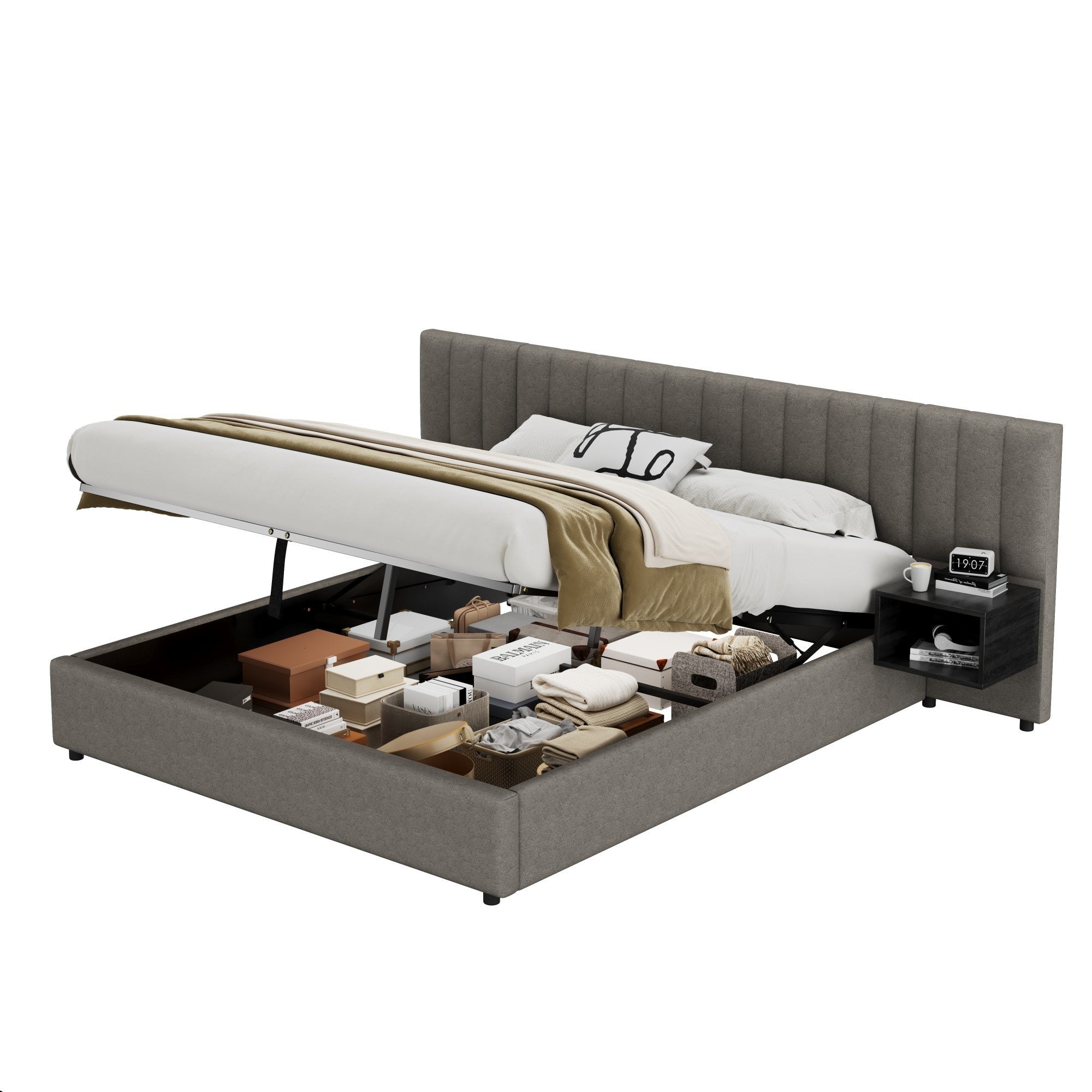 Logidon gestoffeerd bed 180x200 cm grijs zwart met twee nachtkastjes