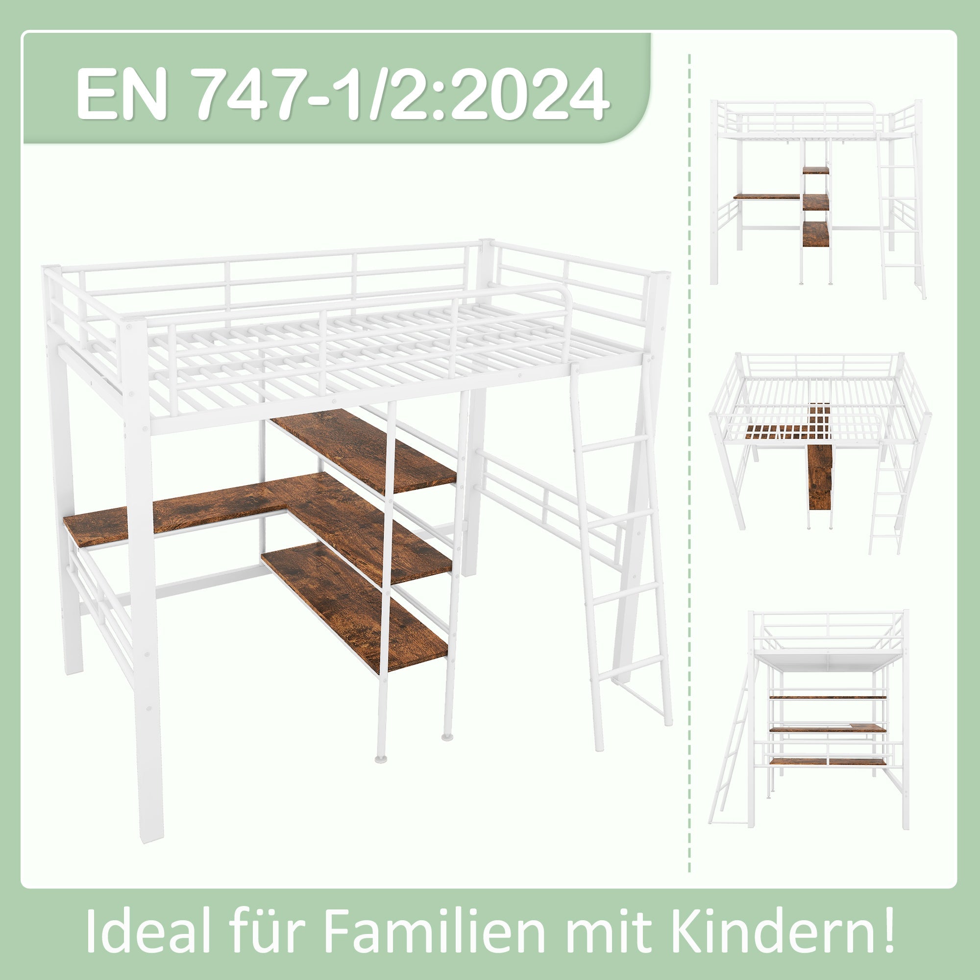 Logidon hoogslaper 90x200 cm wit met bureau en planken