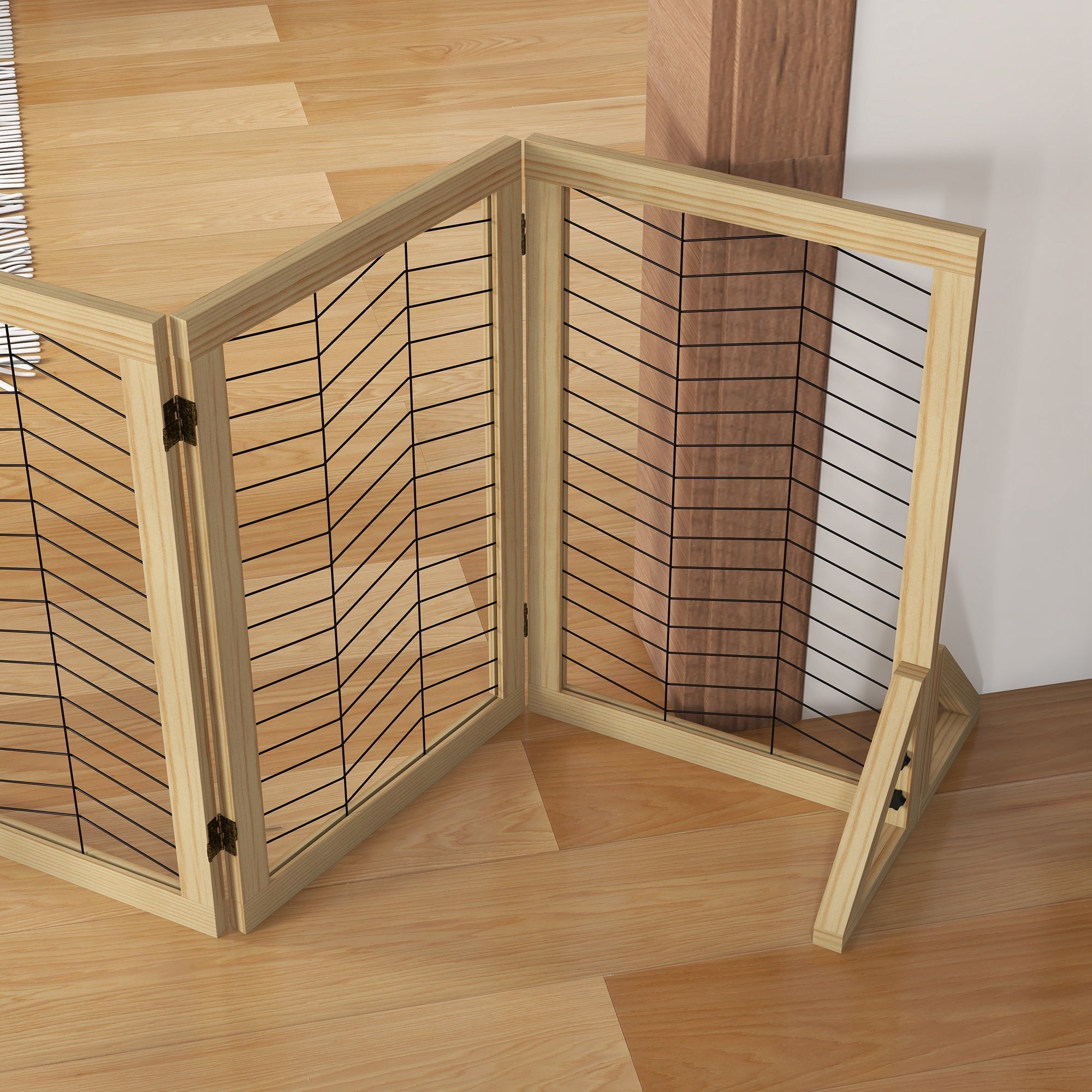 Logidon hondenbarrière hout opvouwbaar 8 delen 375x44x70 cm naturel hout