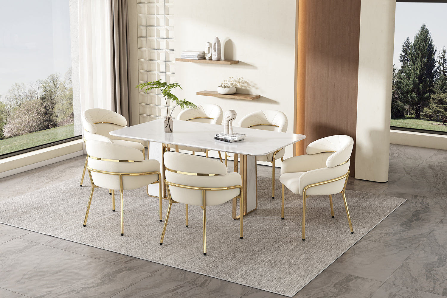 Logidon Dining Chair Set of 2 Beige Velvet with Golden Legs