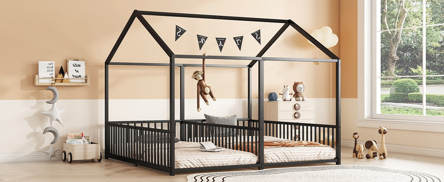 Logidon Metalen Bed Kinderbed 90x200 cm Zwart met Reling