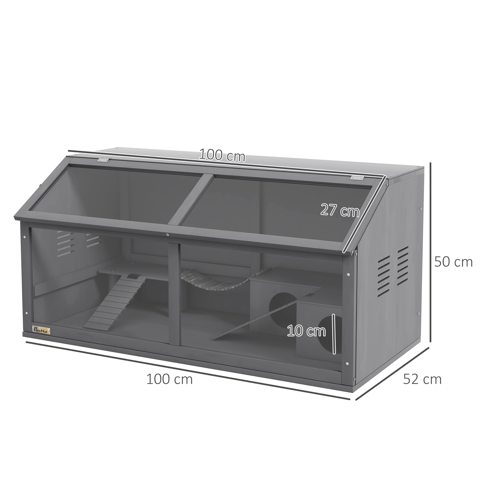 Logidon Hamsterkooi Hout 100 cm met open dakbrugladders grijs