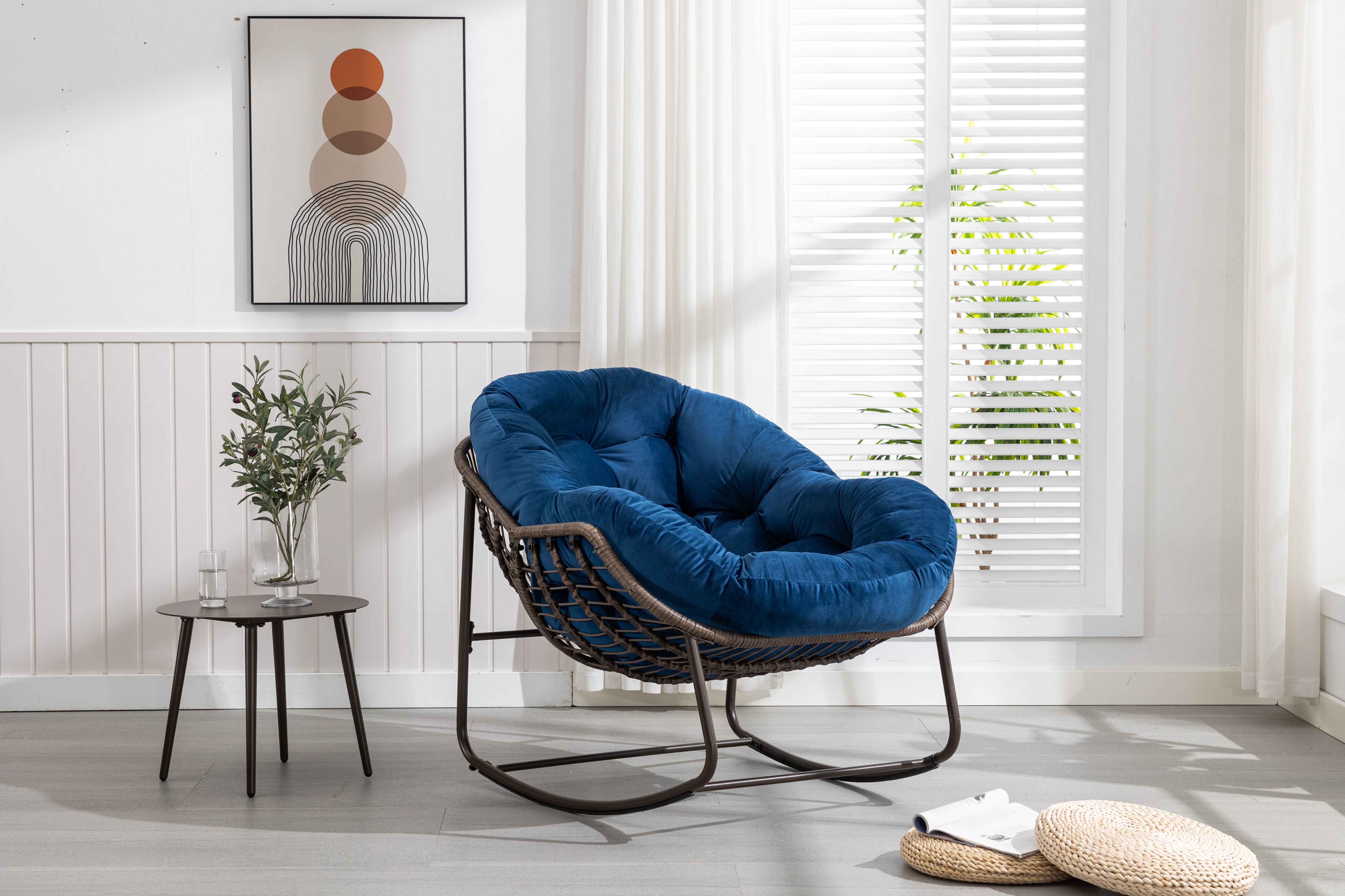 Logidon Outdoor Rotan Oversized Schommelstoel Marineblauwe Tuinstoel