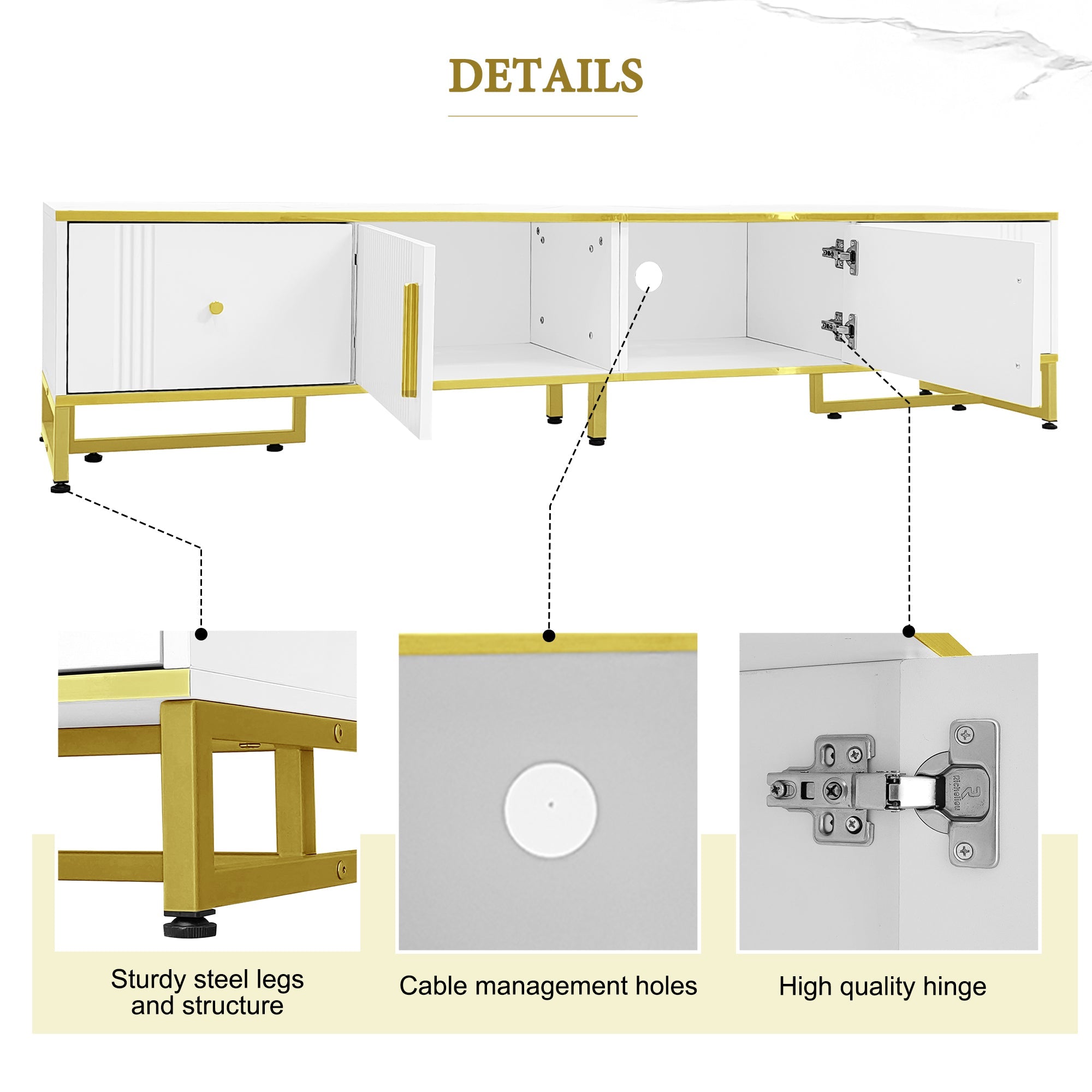 Logidon Elegant Wit TV-meubel 180x40x40 cm Gouden Trim