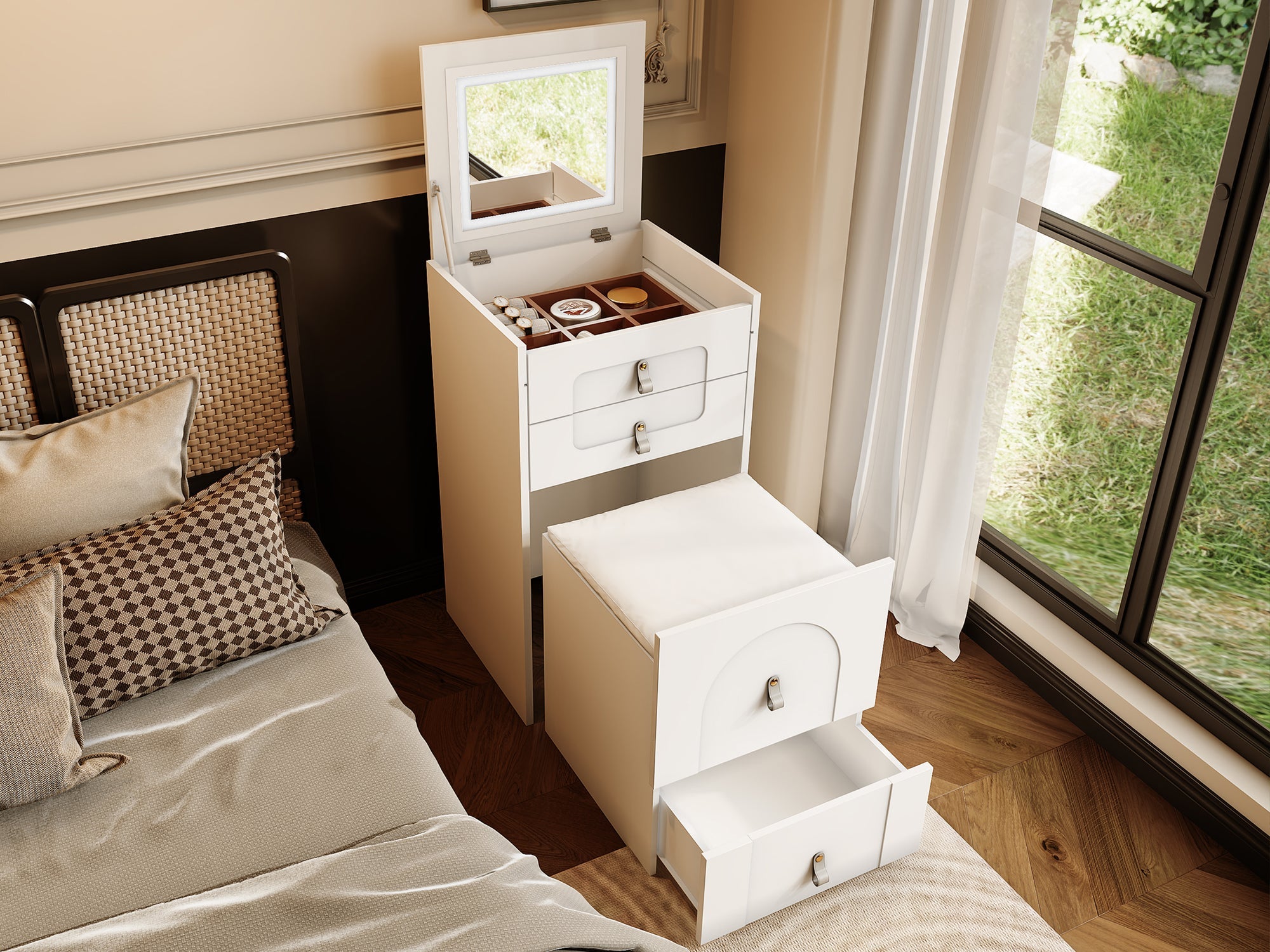 Logidon kaptafel met spiegel en LED-verlichting wit 3 lades