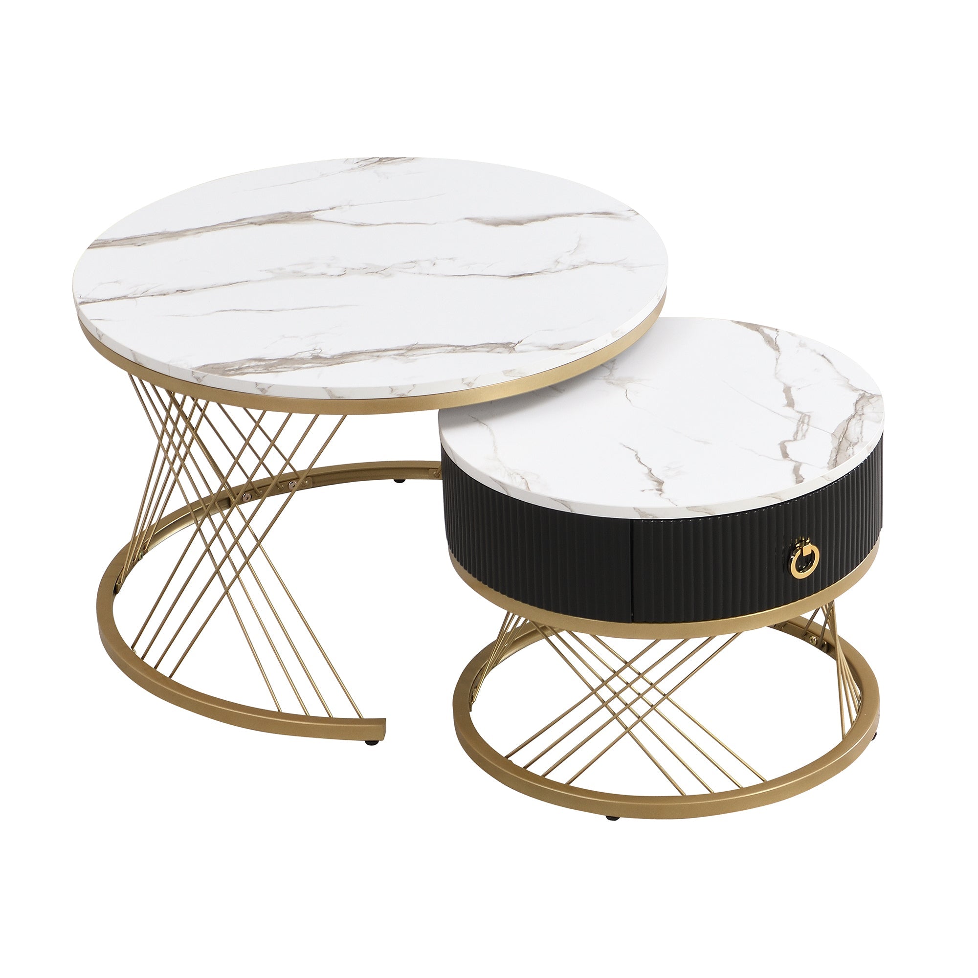 Logidon elegante modulaire salontafelset marmerlook witgoud decor set van 2