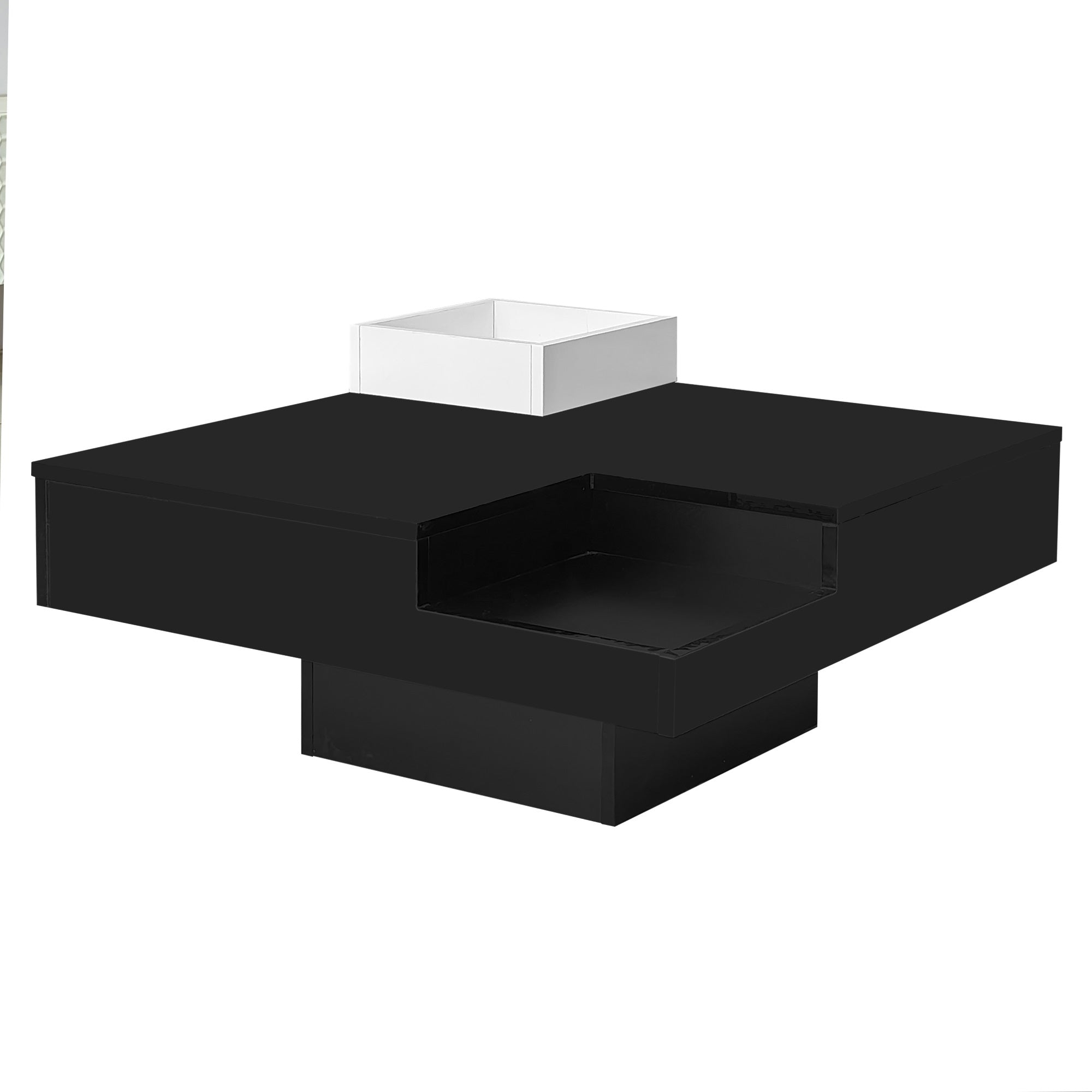 Logidon Hoogglans Salontafel Uitneembare Box Wit Zwart 72x72x30 cm