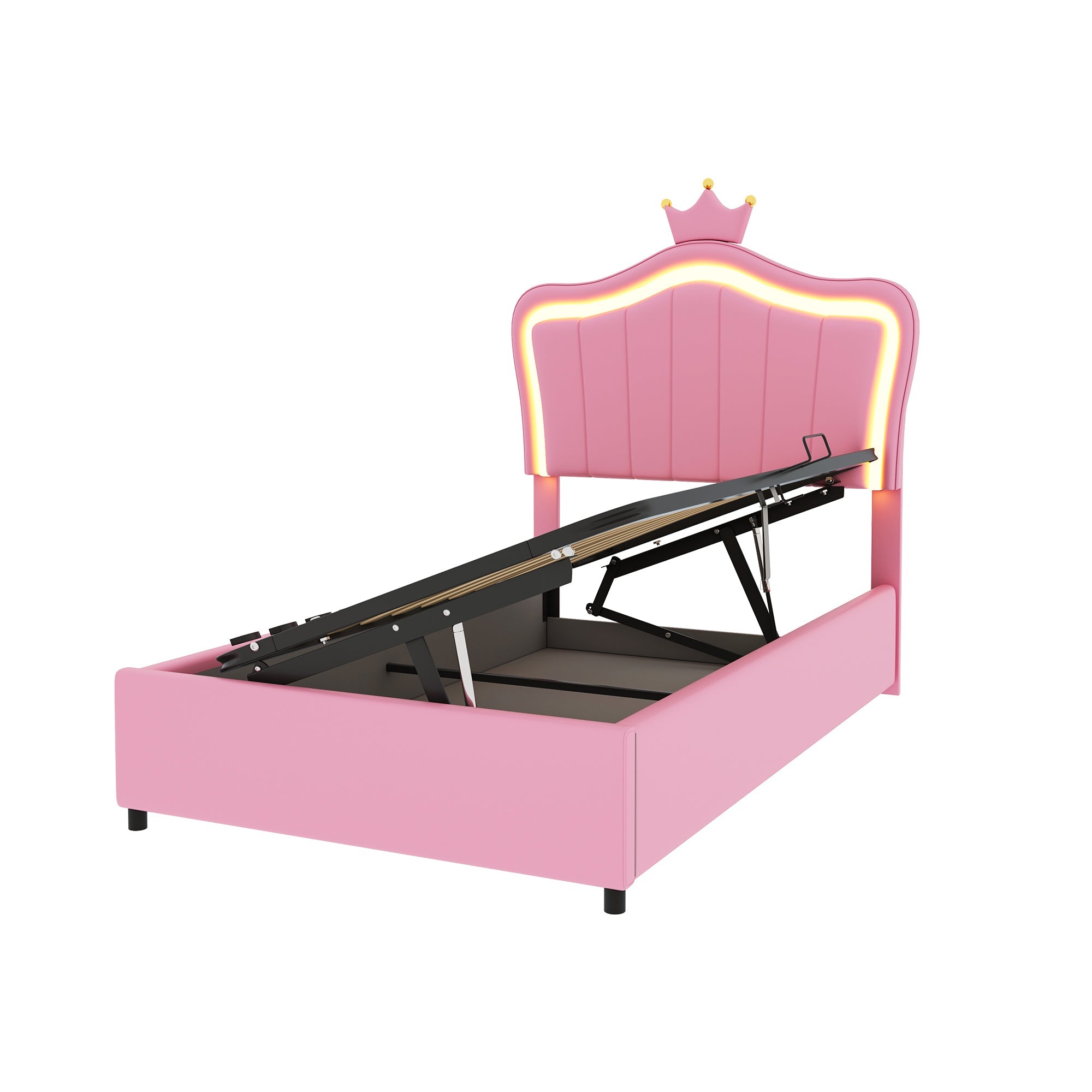 Logidon gestoffeerd bed 90x200 cm roze met kroondesign en LED
