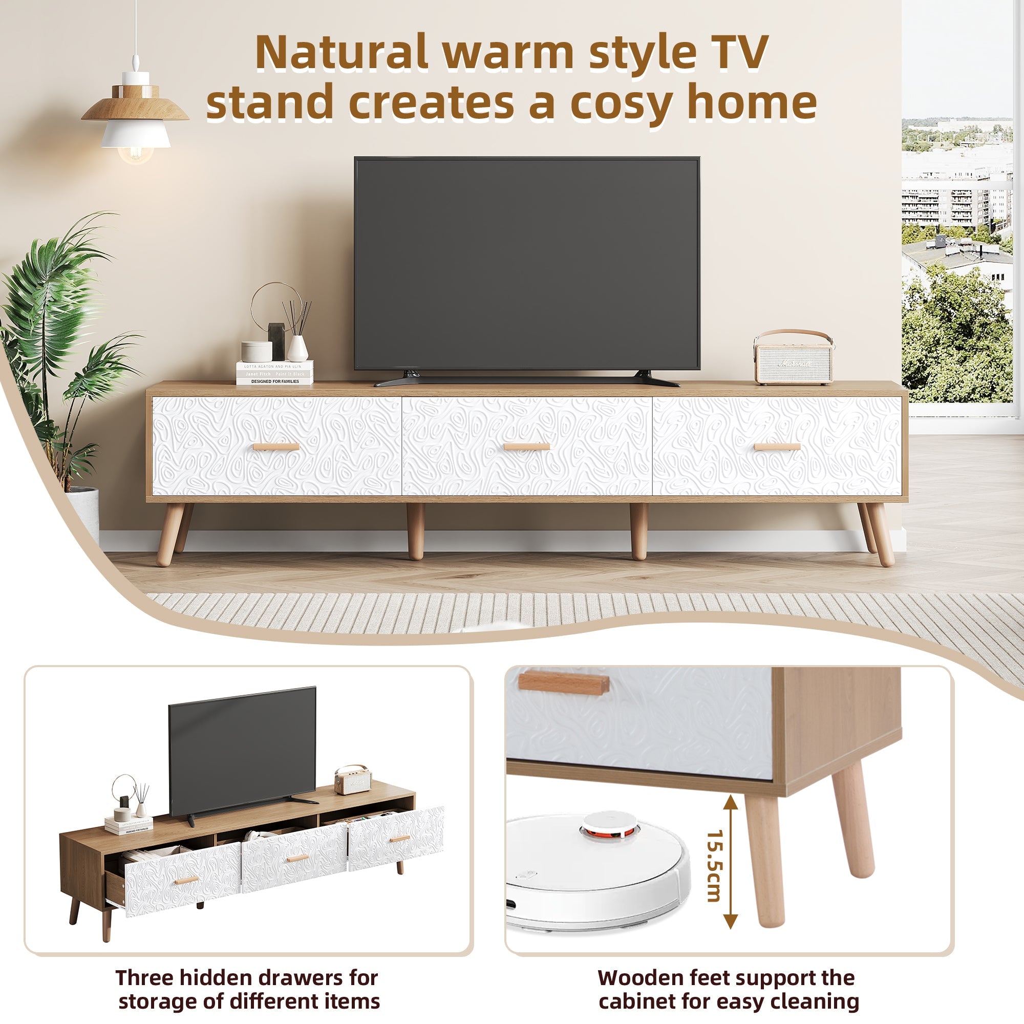 Logidon TV Laag Paneel Vintage Hout Wit Deurpaneel 150x39x35 cm