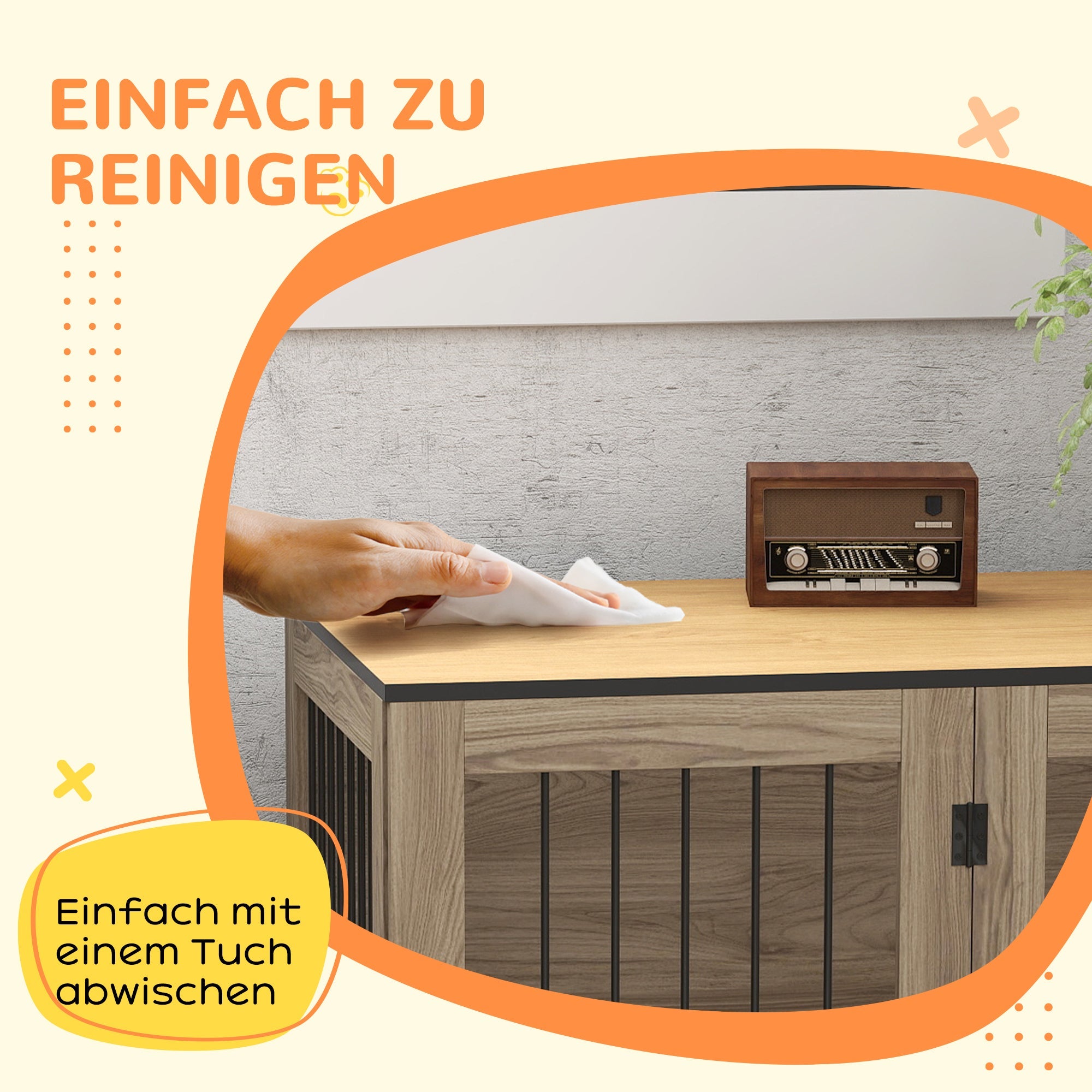 Logidon hondenkooi eiken 106x60x76 cm deur raam bijzettafel