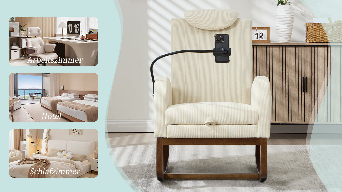 Logidon Multifunctionele Schommelstoel Beige Koordhoes Hoofdsteun