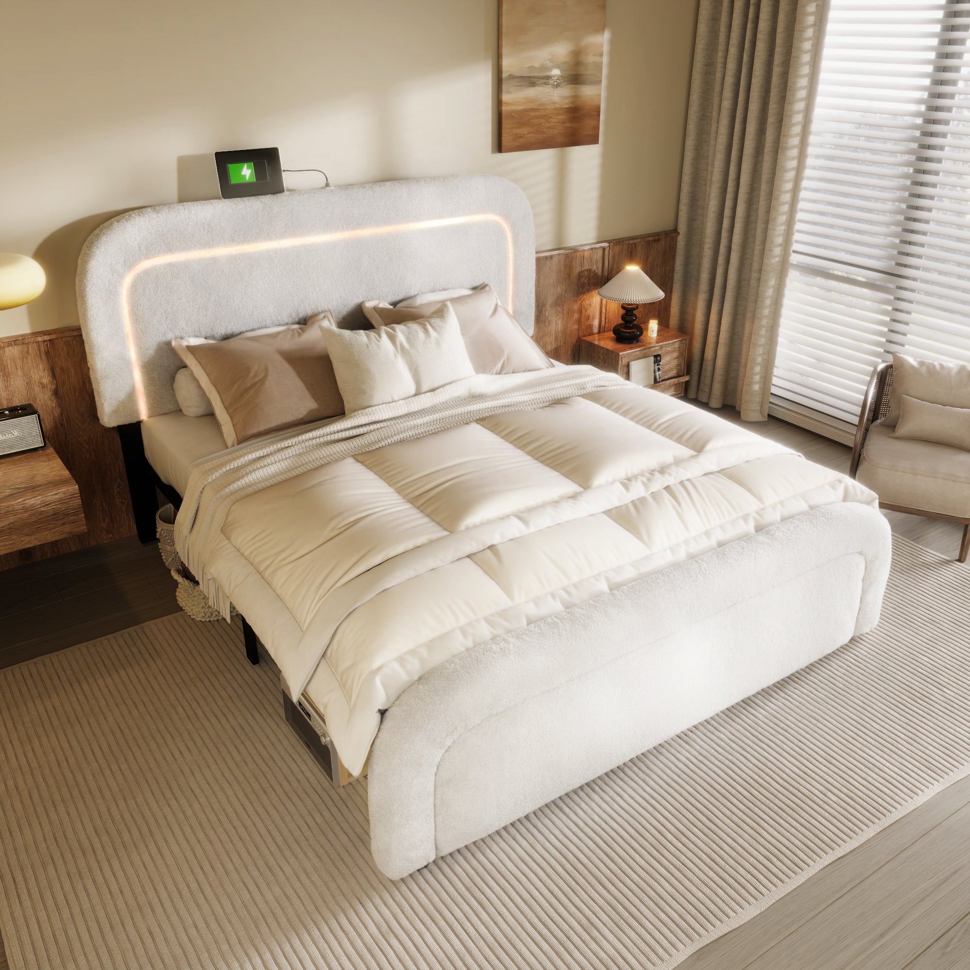 Logidon bed frame 160x200 cm with USB Type C charging function and LED white