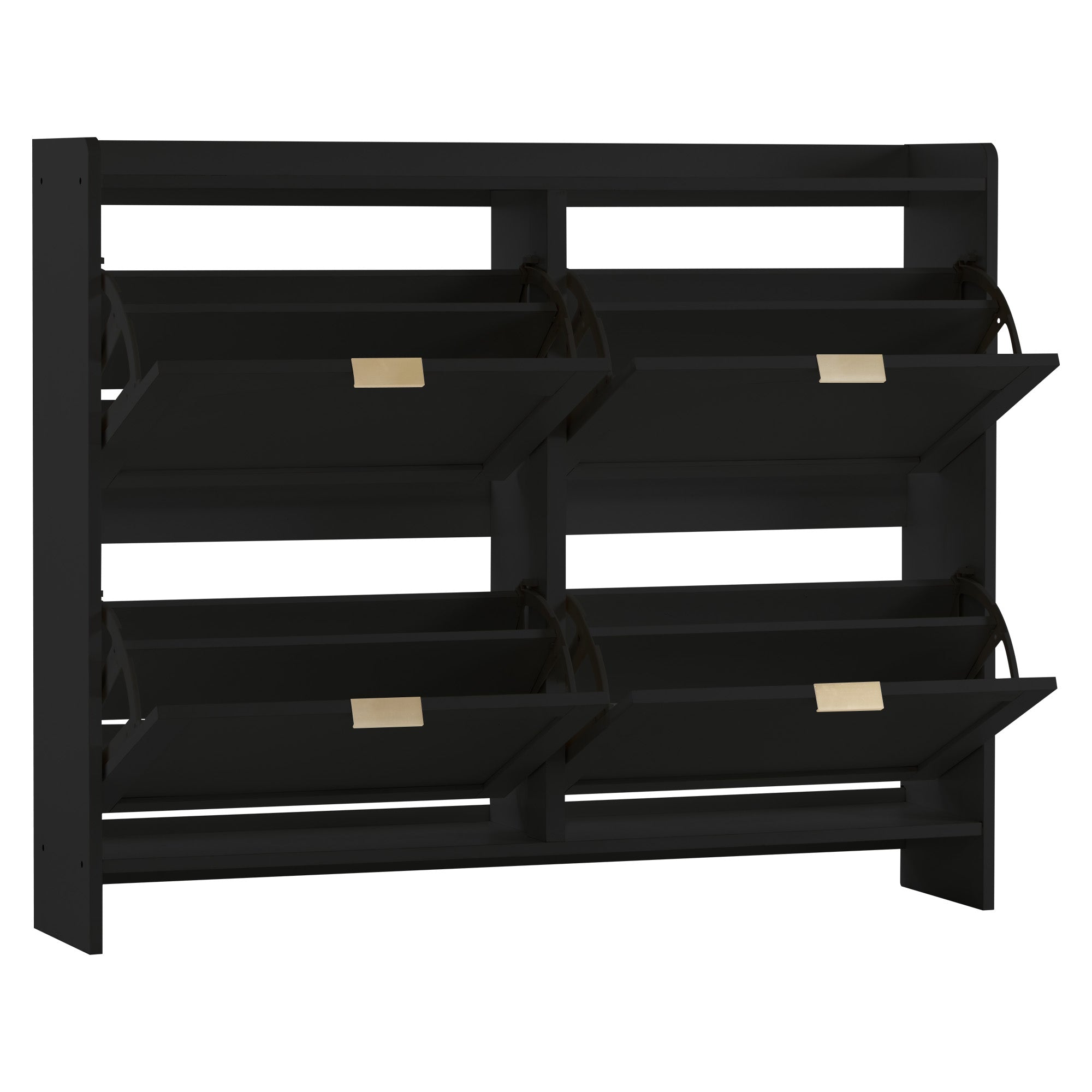 Logidon Moderne Schoenenkast Met 4 Kleppen Zwart 110 x 24 x 90 cm