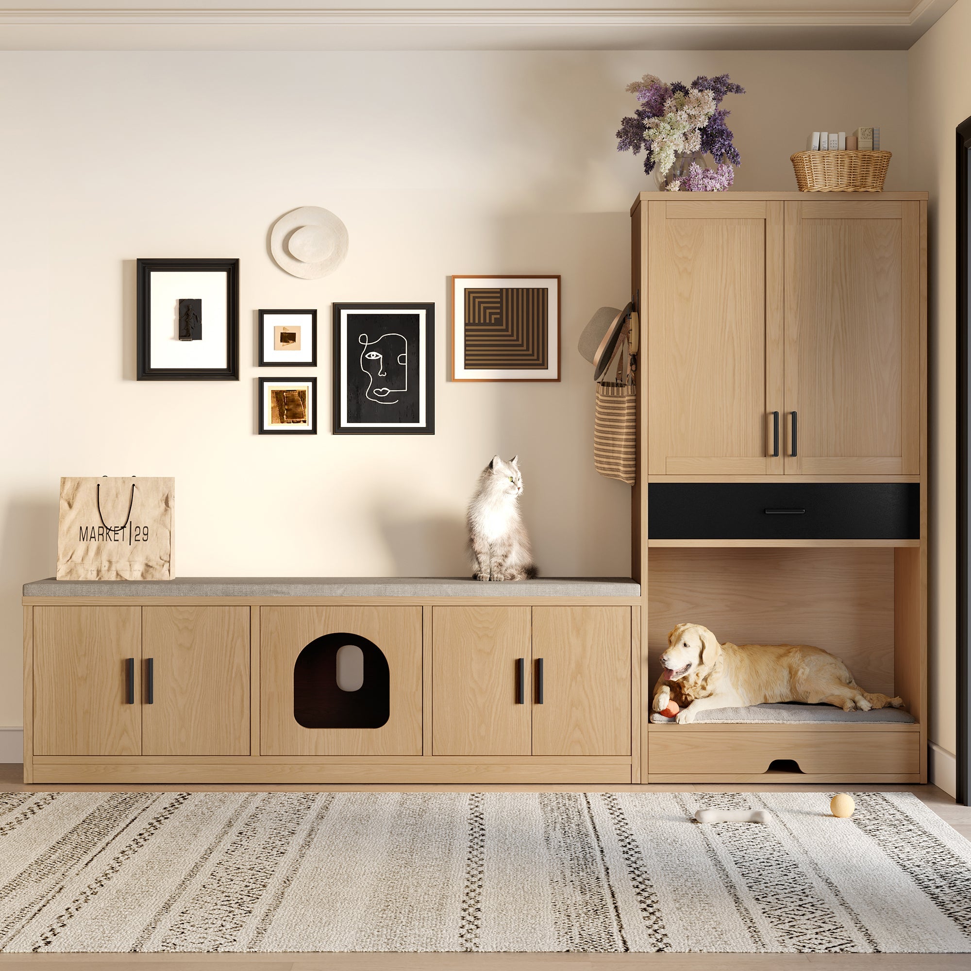 Logidon dierenkast eiken look 79x40x160 voerstation hondenmand
