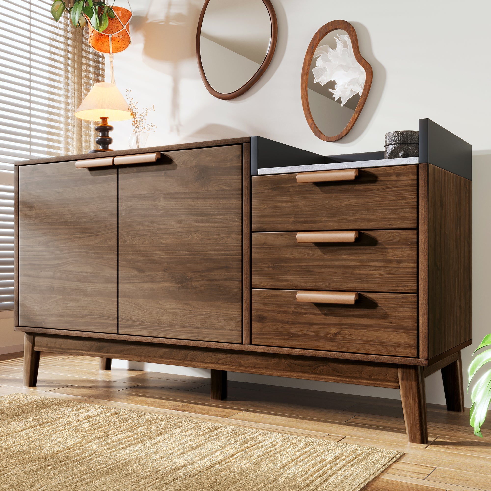 Logidon woonkamer ladekast eiken decor marmerlook blad 3 lades