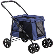 Logidon Hondenbuggy Blauw Opvouwbare Trolley met Kussen en Zijvakken
