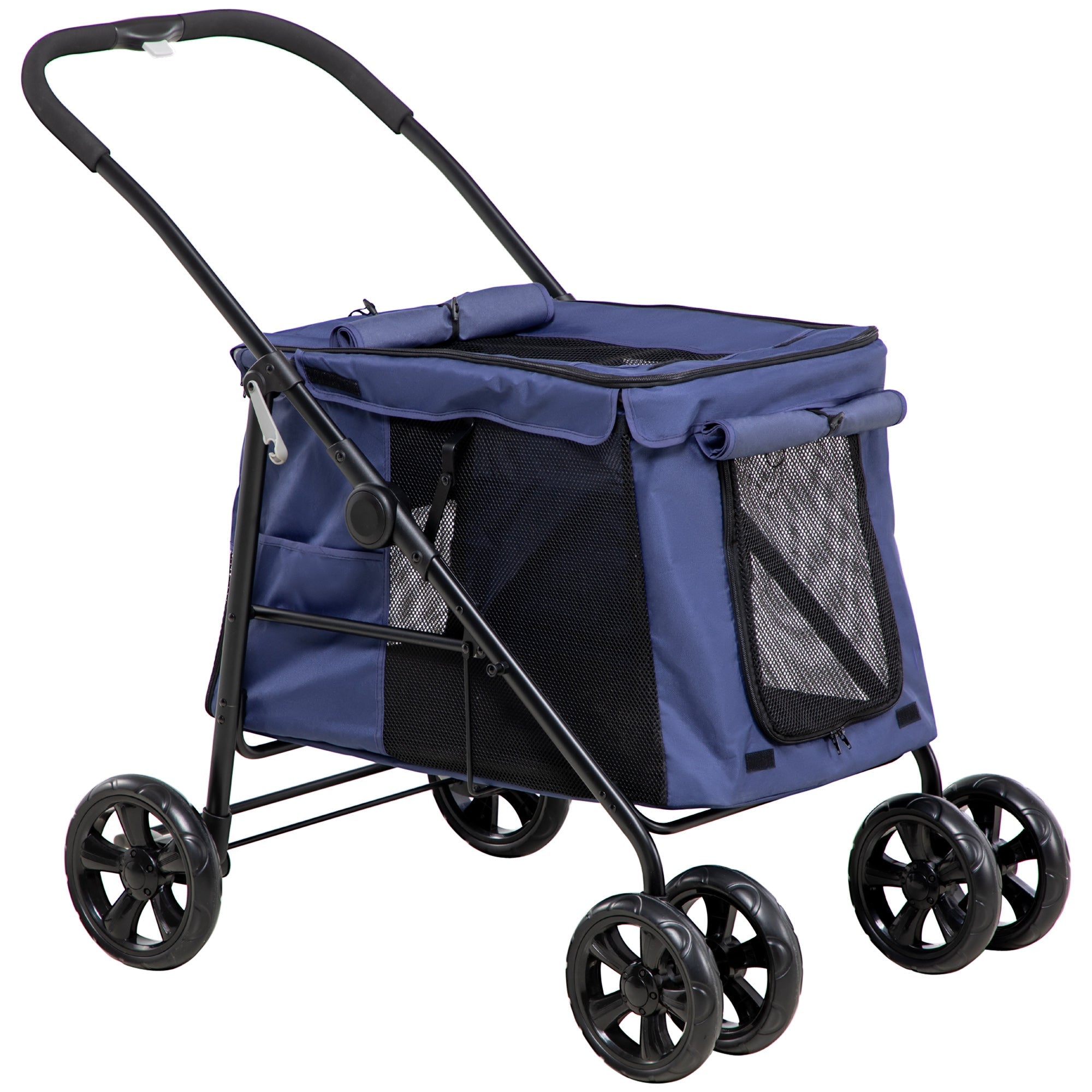 Logidon Hondenbuggy Blauw Opvouwbare Trolley met Kussen en Zijvakken