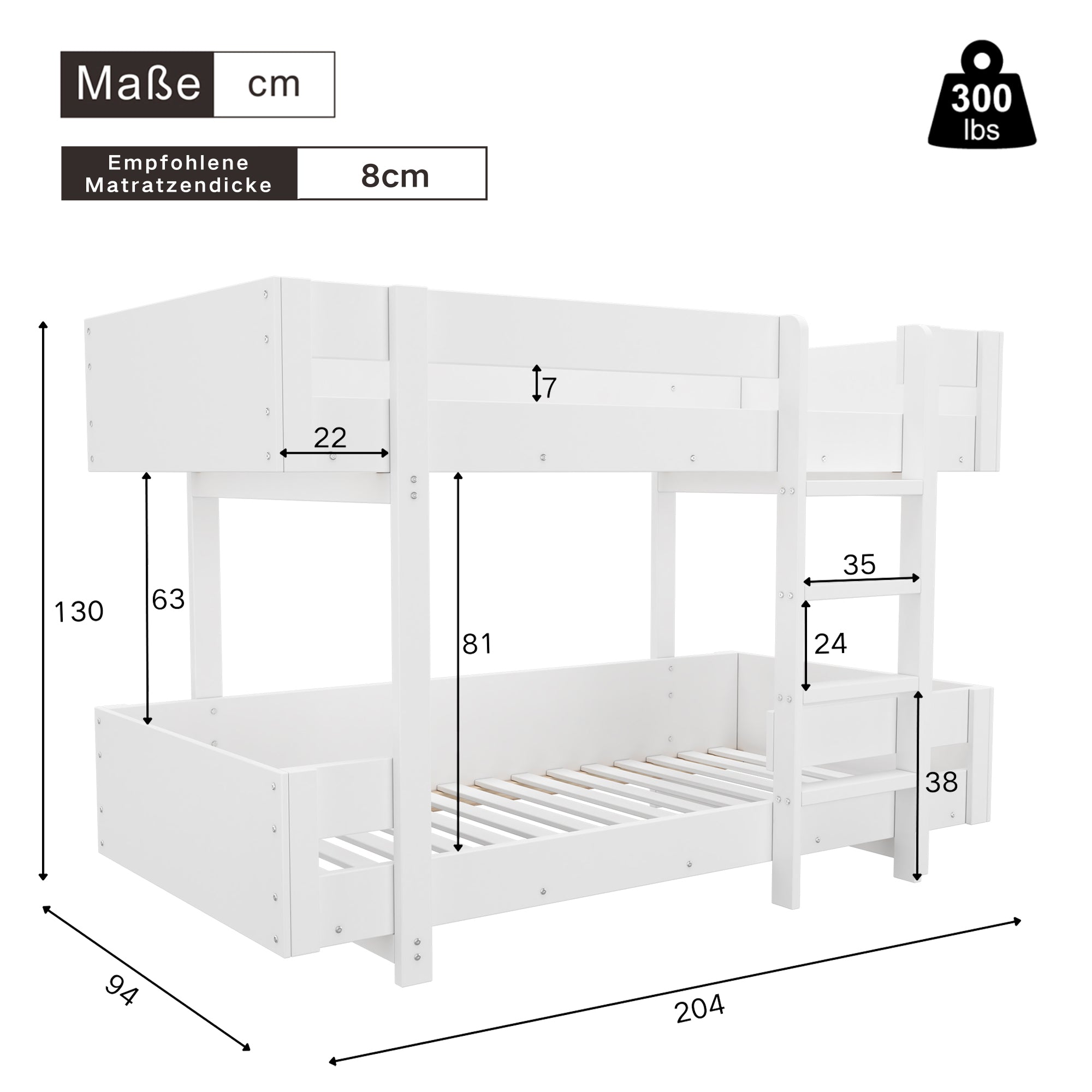 Logidon Kinderstapelbed met trap Wit 90x200cm