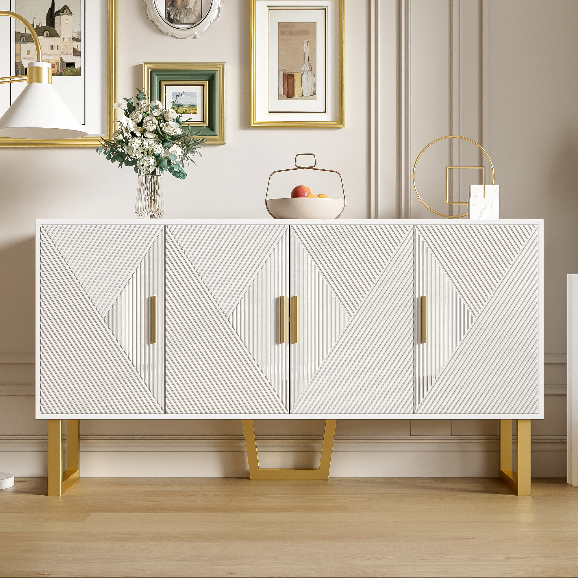 Logidon dressoir 4 deuren 150 cm wit hoogglans gouden handgrepen