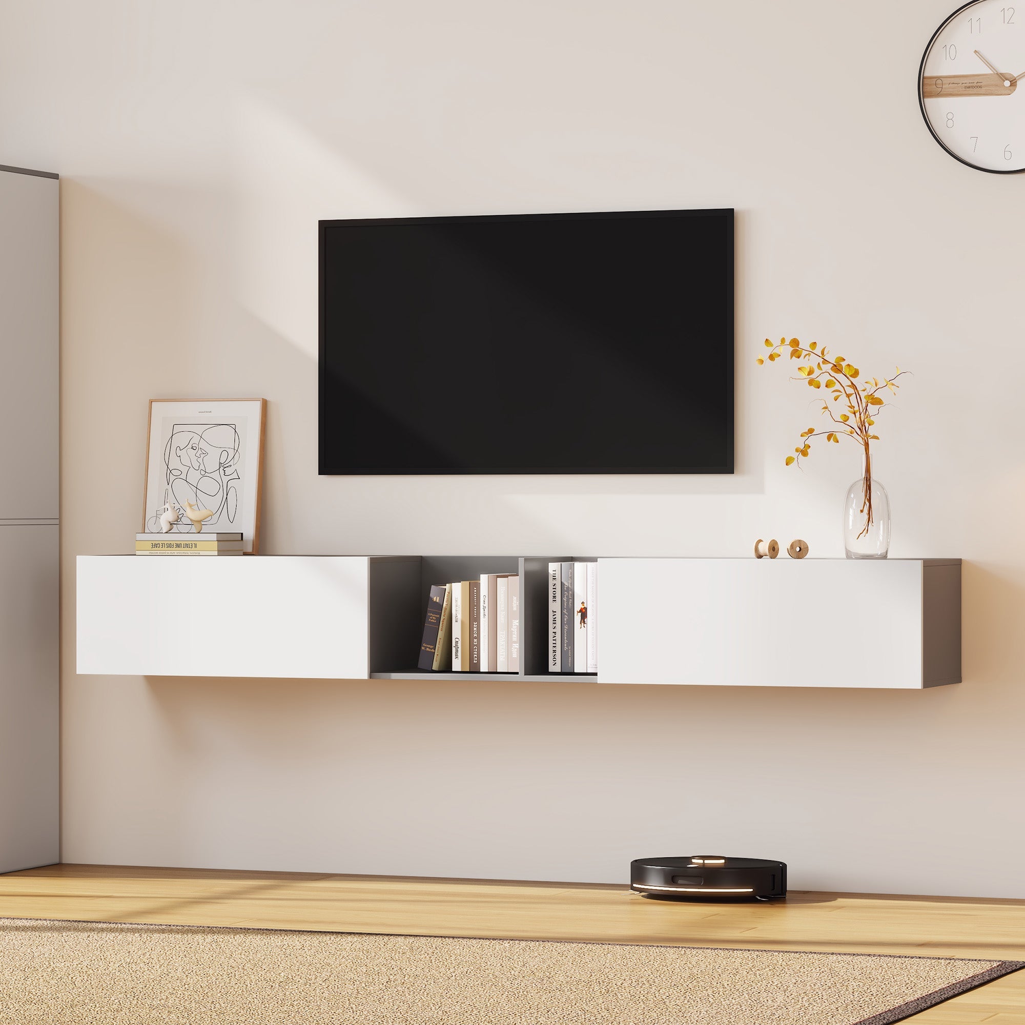 Logidon TV-meubel 170 cm hoogglans zwart glasplank LED